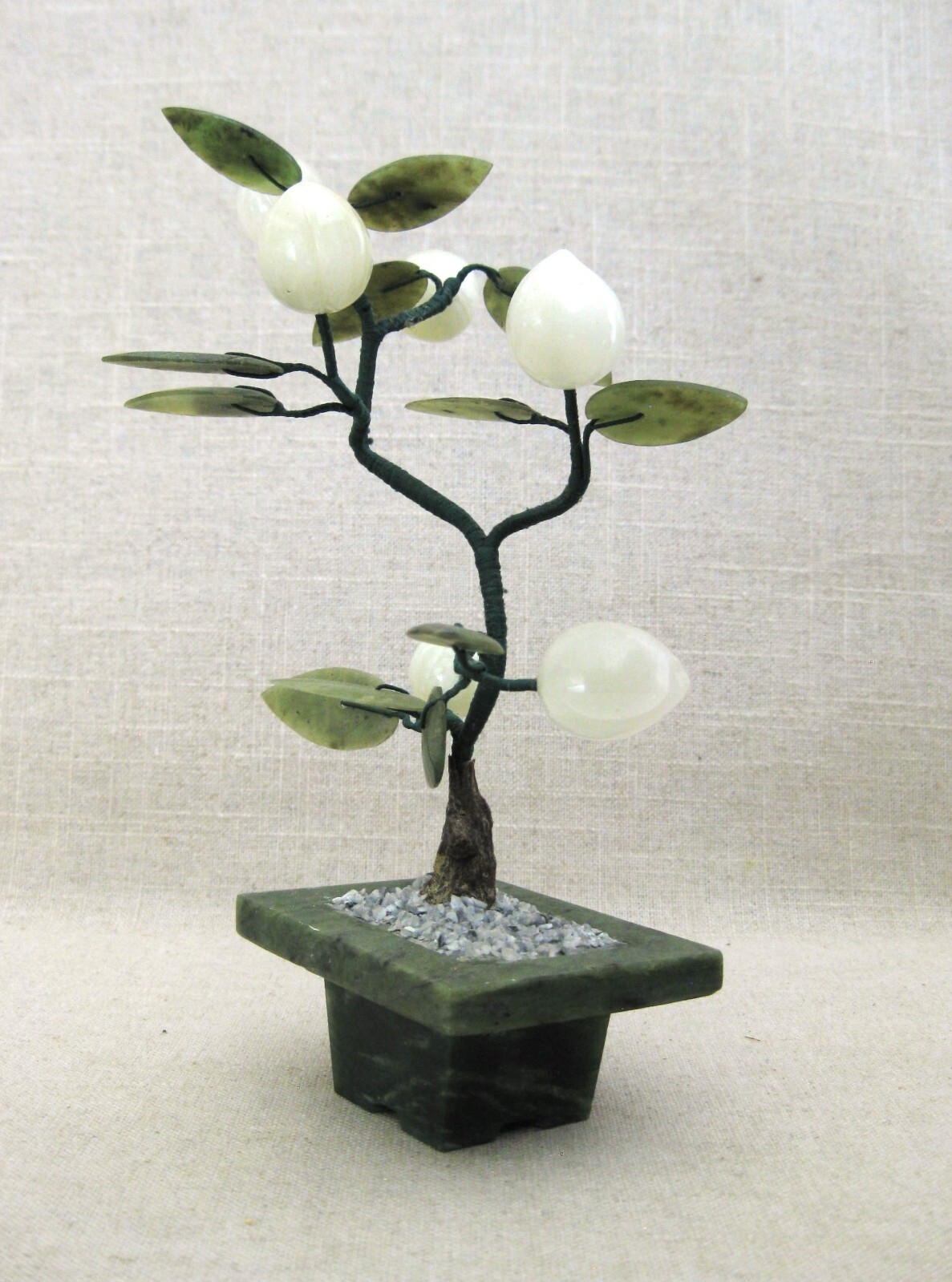 Vintage Carved Stone Flowering Bonsai Tree Sculpture Asian Style Home Décor