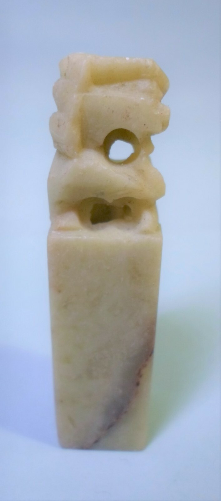 Vintage CARVED STONE CHOP with FOO DOG / LION TOP Small 2.25″ Size Unmarked Seal