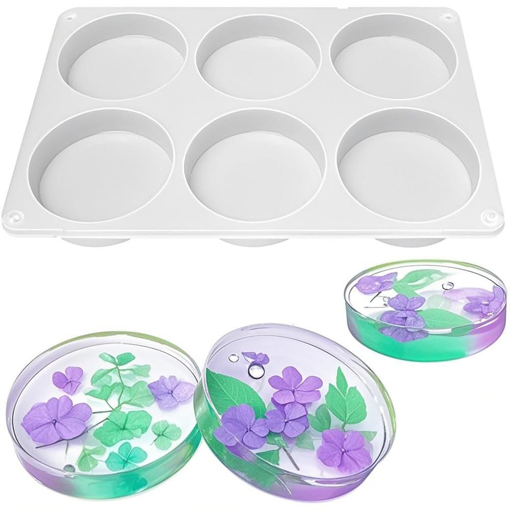 Resin Large Coaster Molds 6-Cavity Deep Round Silicone Molds for Resin