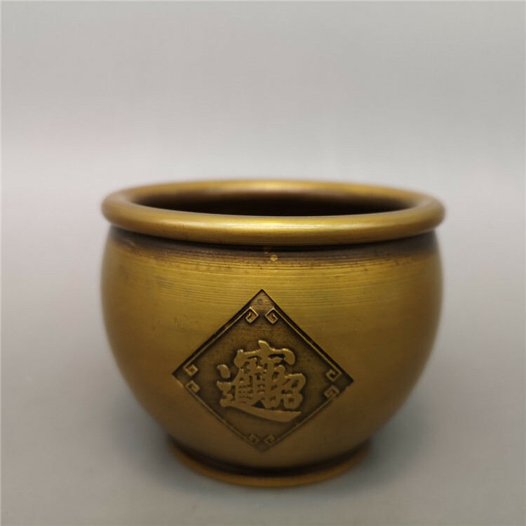 China Collectible Brass Small Copper Cylinder Ornaments Smooth Can Water Tank