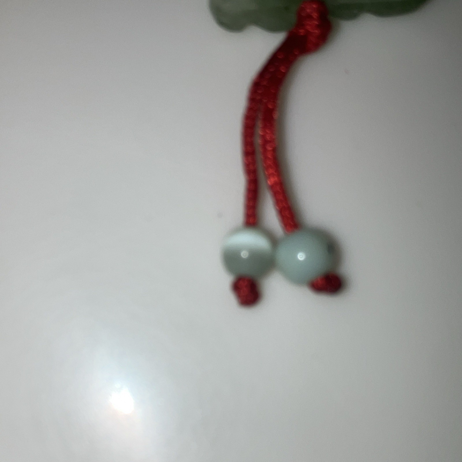 Vintage Chinese Jade Zodiac Rabbit Charm Red Cord Knot With Tag