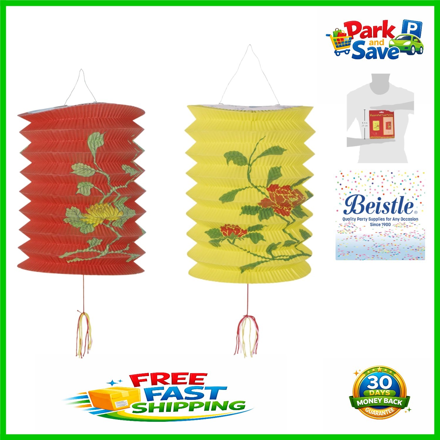 Multicolored Chinese Flower Paper Lanterns, Set of 2 for Festive Celebrations
