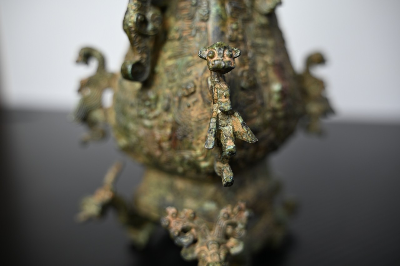 Chinese Bronze Ornament Lotus and Crane Square Pot*replica #V079