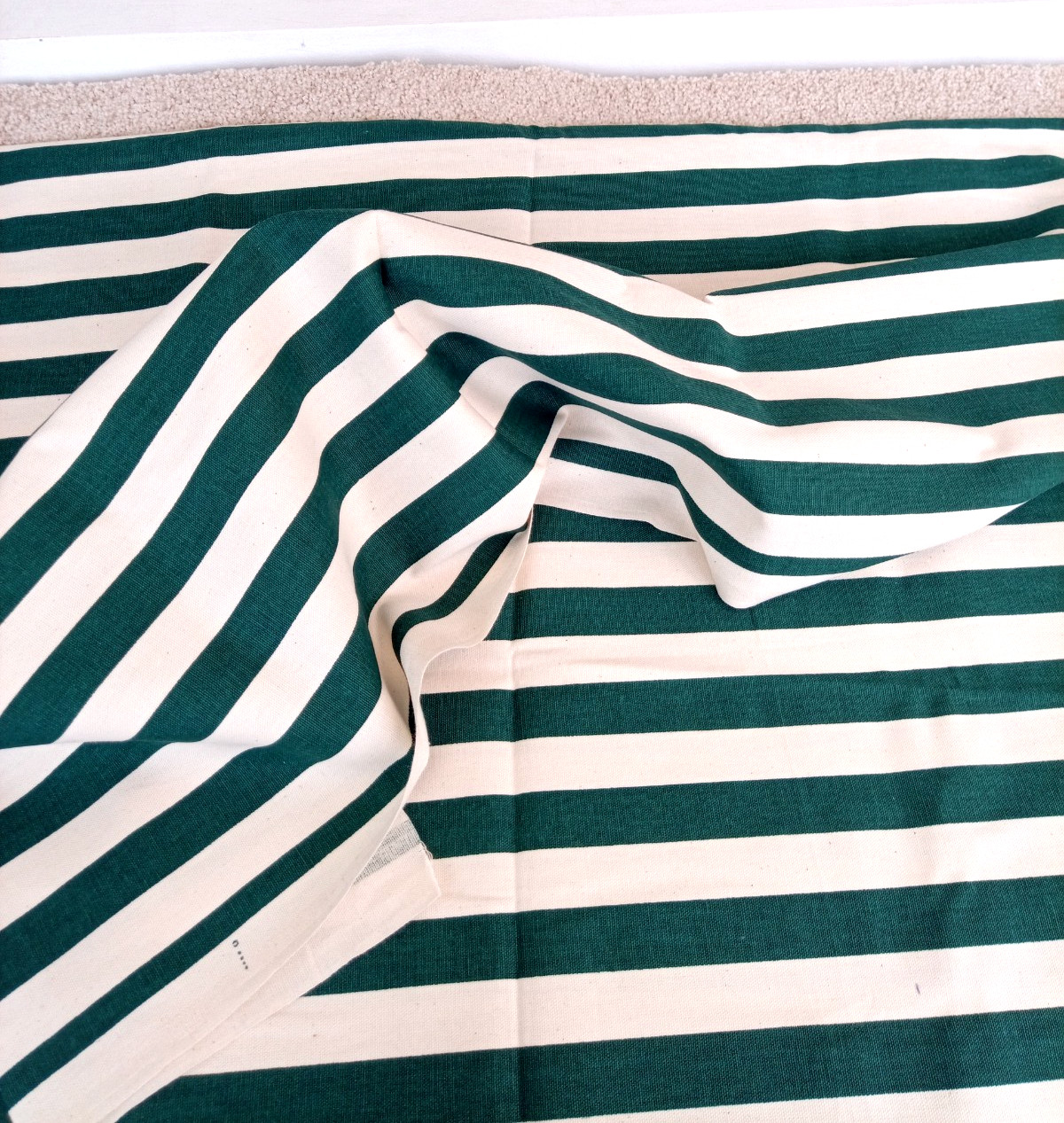 Vintage 80s Green & White Striped Stripe Fabric 59″ x 46″ House n’ Home