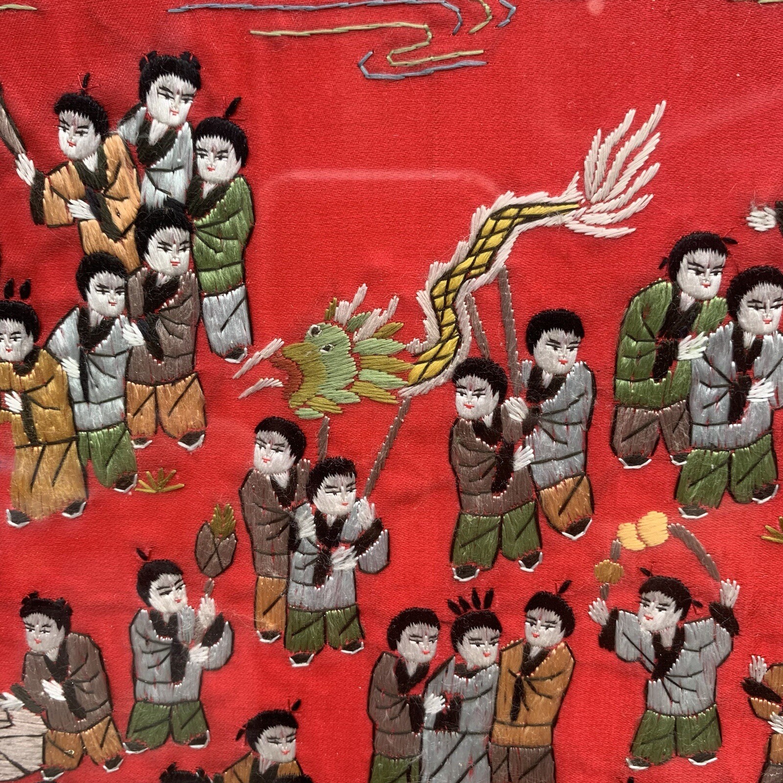 Chinese Silk Tapestry 100 Children At Play Embroidery Framed Art 14.5” x 27”