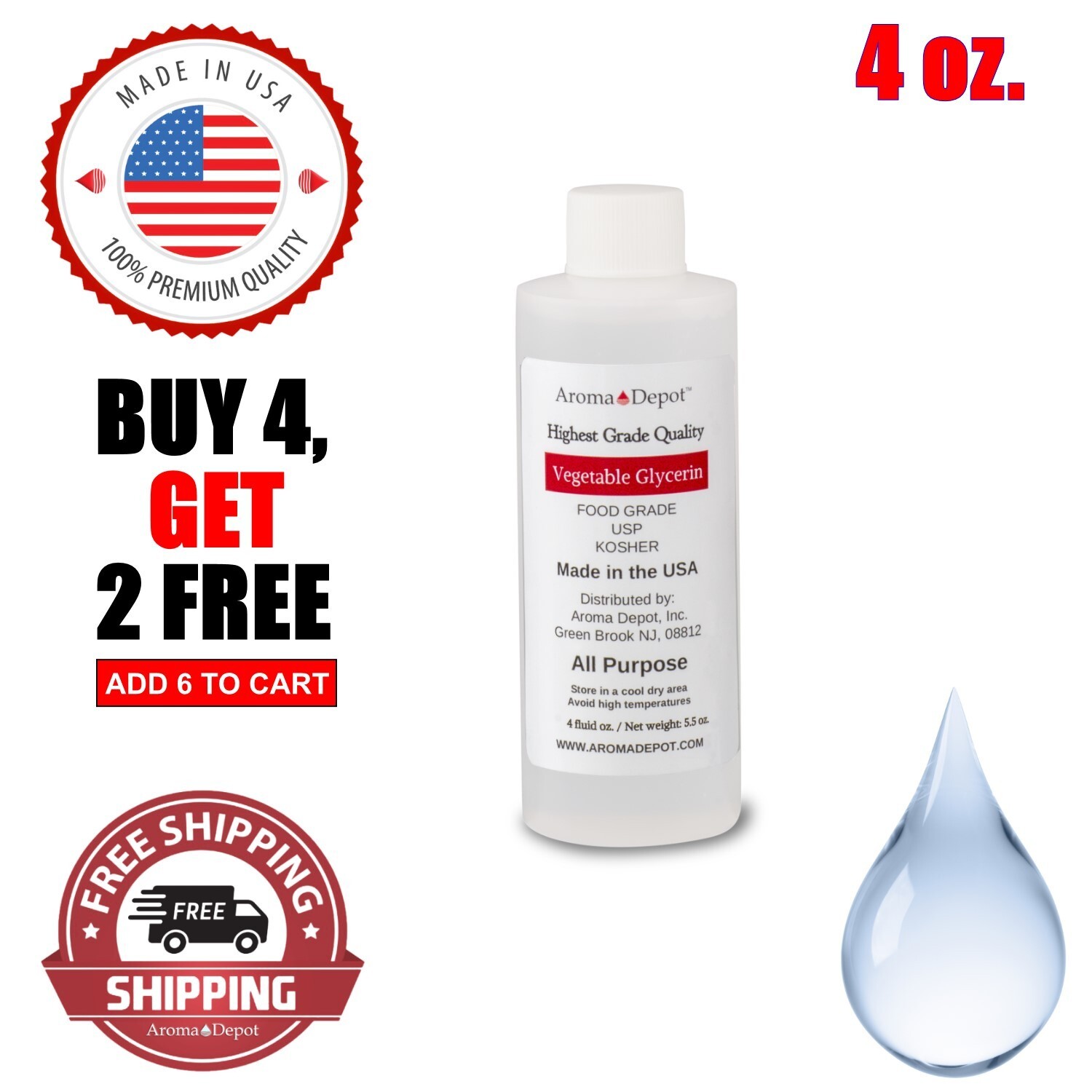 4 oz Vegetable Glycerin Non GMO 99.9% USP Kosher Pure VG Food Grade USP