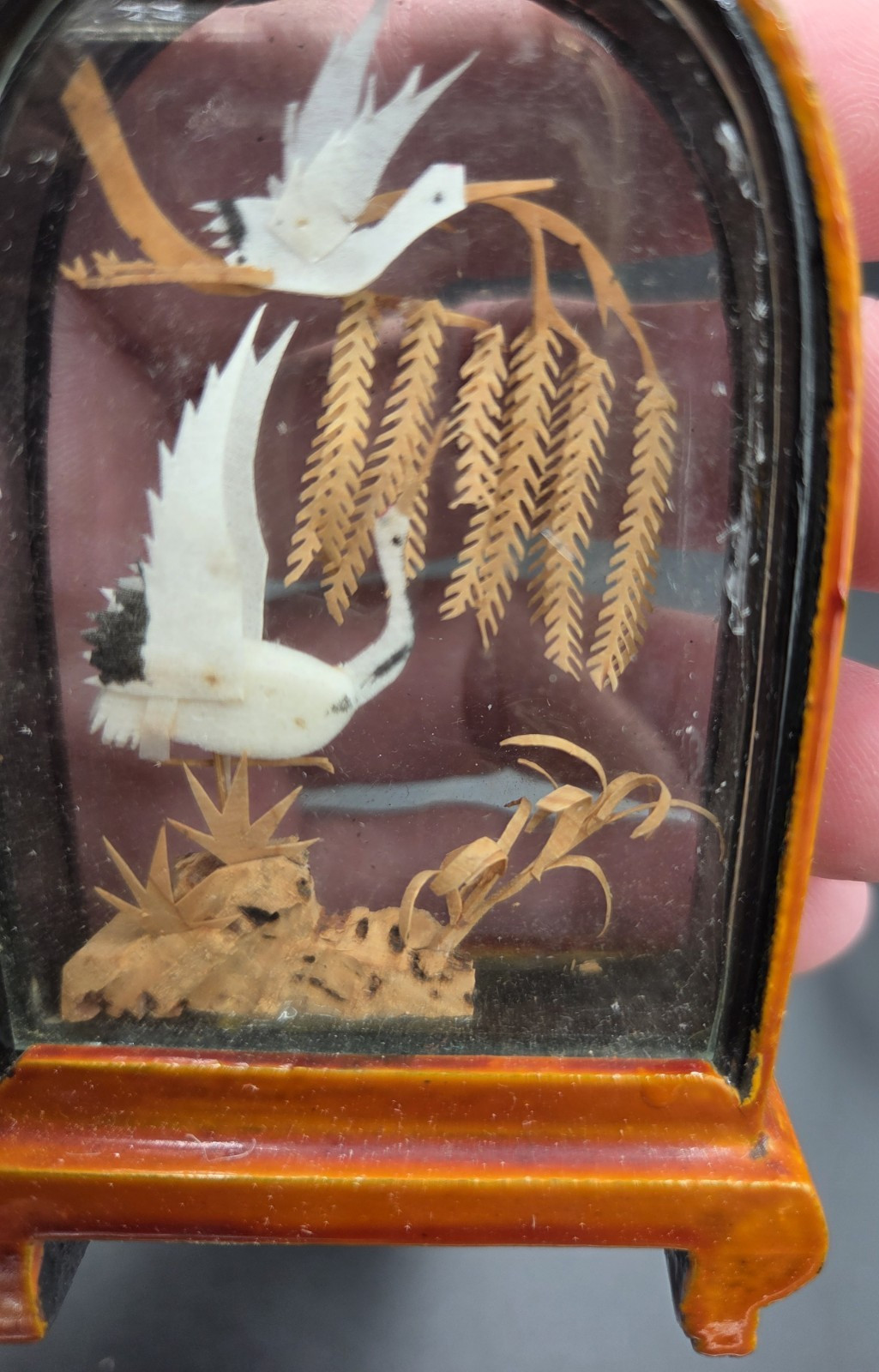 Vintage Asian Carved Cork Diorama Art In Wood/Glass Shadow Boxes 5 pieces