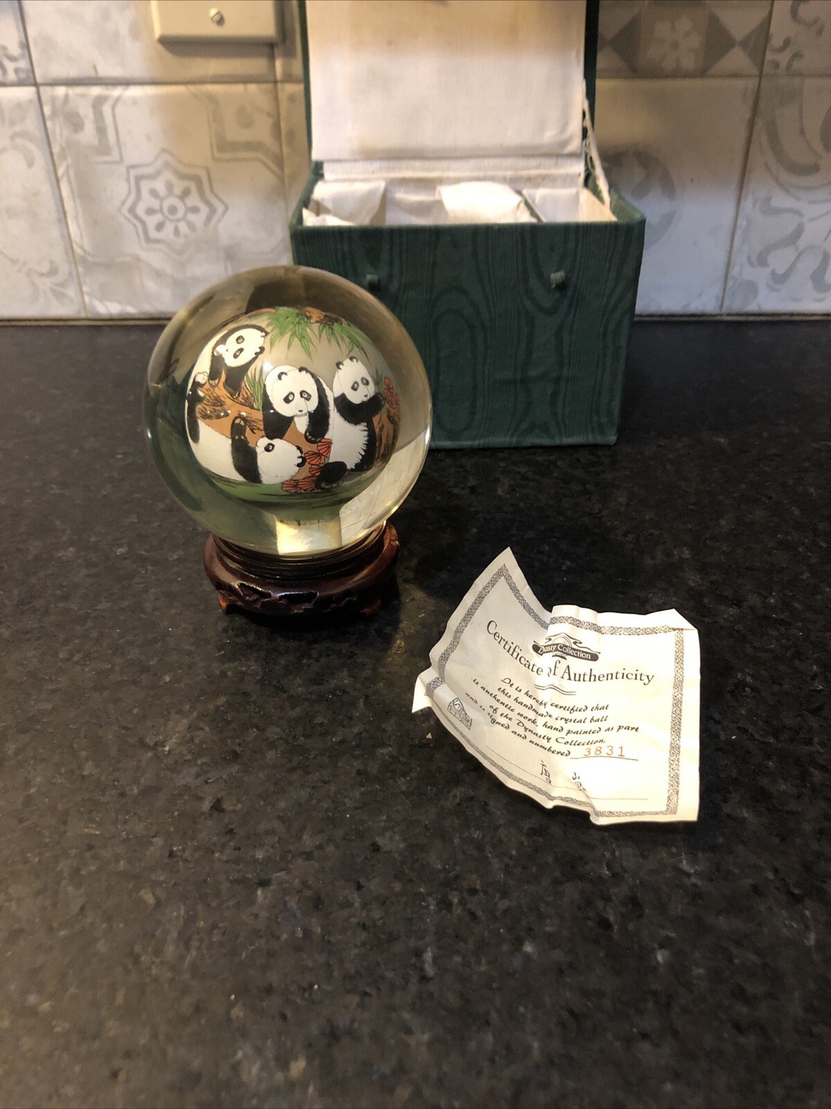 Chinese Glass Ball Sphere Reverse Hand Painted Pandas