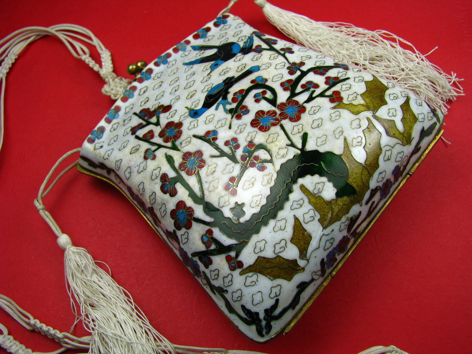CHINESE CLOISONNE ENAMEL BRASS PURSE HANDBAG CHAMPLEVE ENAMEL Asia China c1900’s