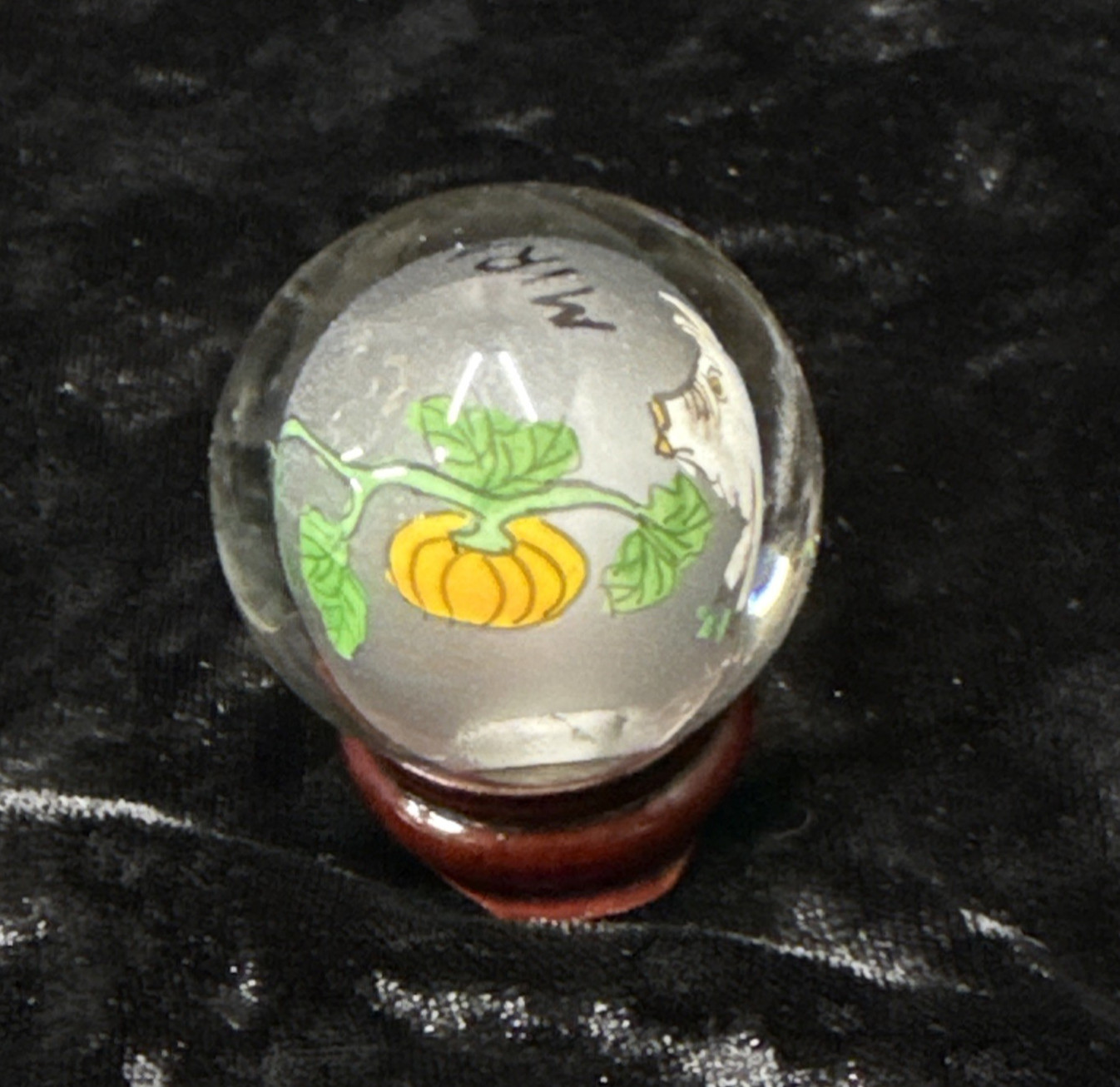 Chinese reverse painted Glass Ball Sphere Orb Pig w/Stand 1 3/4″ x 1 1/2″