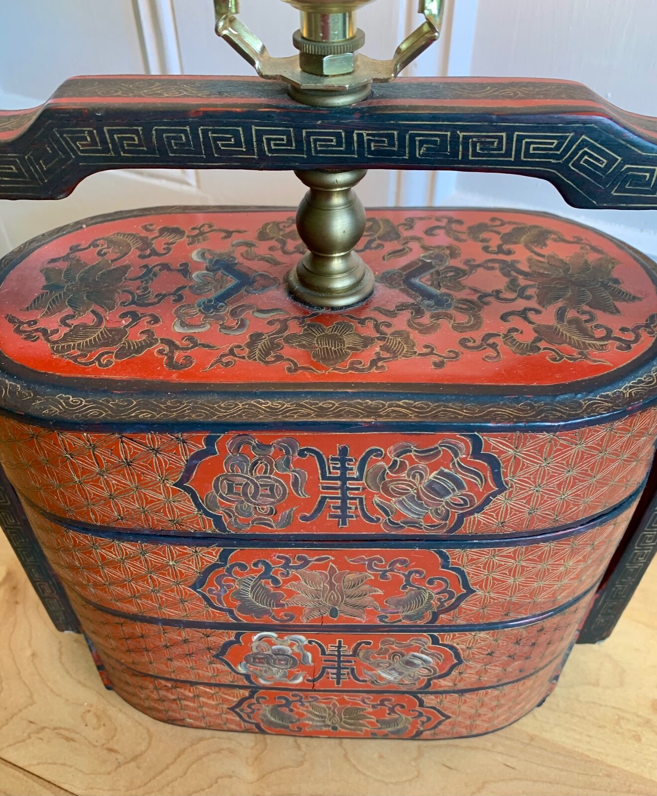 Vintage CHINESE 3 Tier Lacquer Box LAMP