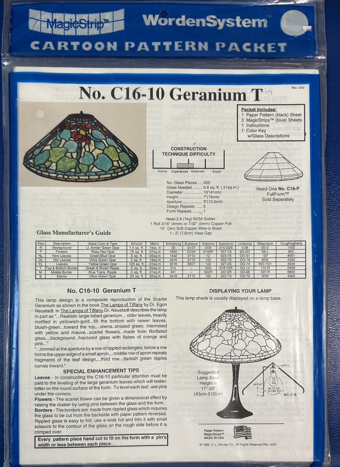 Worden Lamp Pattern Only C 16-10 Geranium