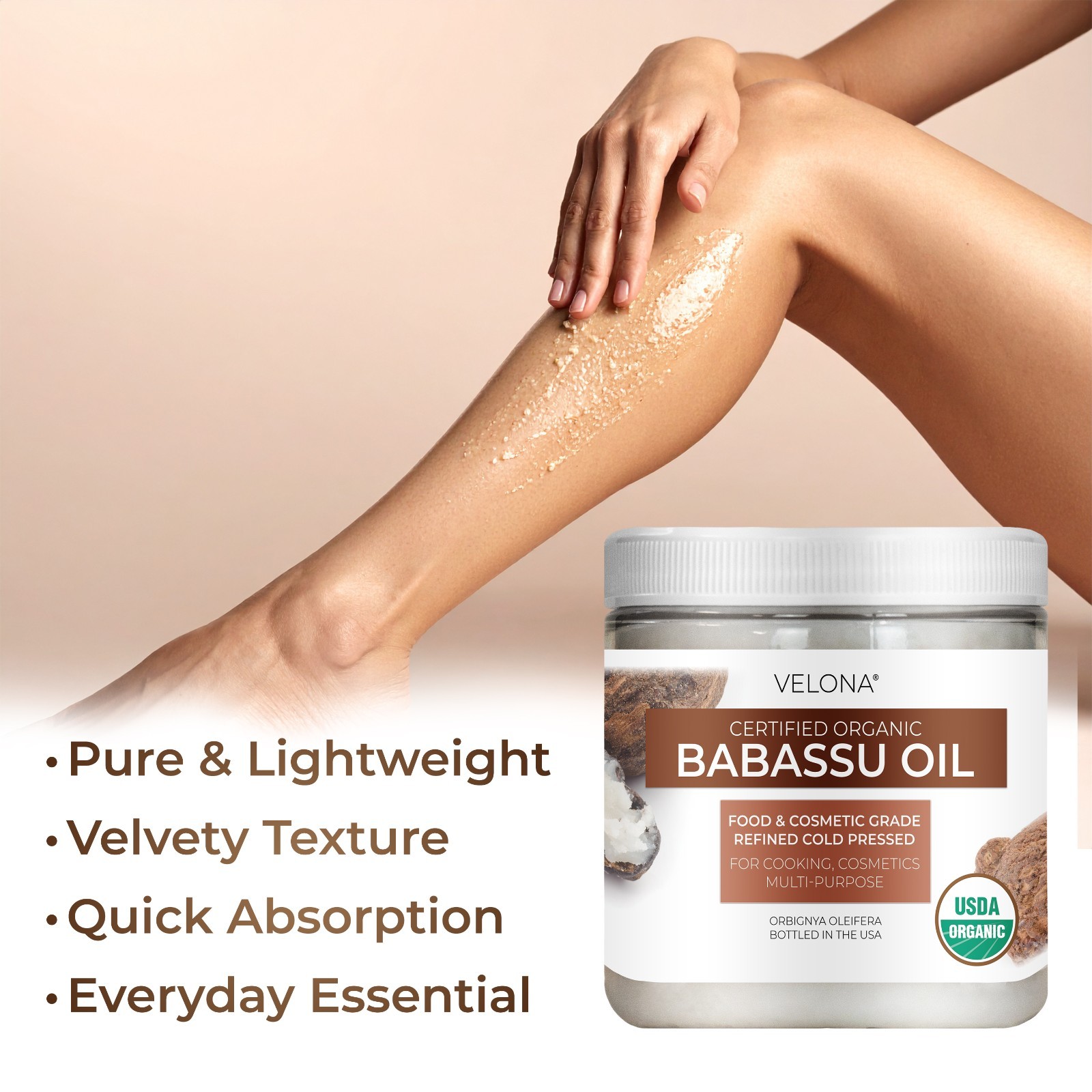 Velona Babassu Oil USDA Certified Organic 2 Fl Oz Food, Cosmetic Grade