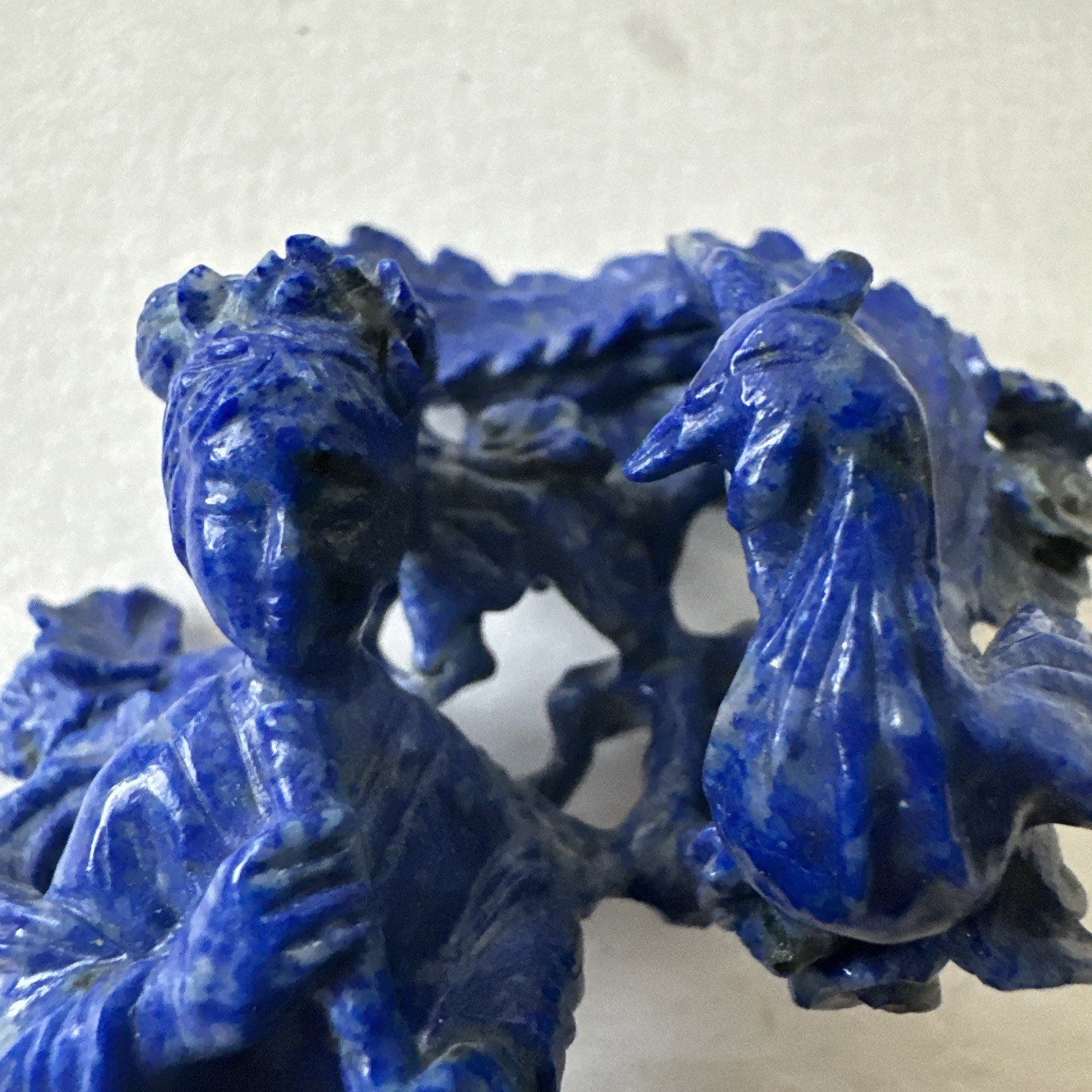 Chinese Lapis Lazuli Carved Figure & Phoenix Miniature Sculpture, 3.75”