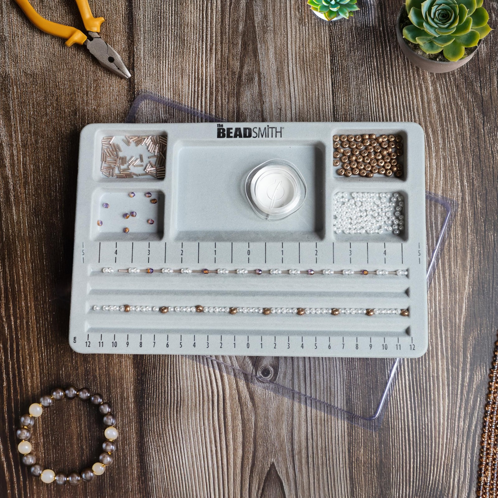 The Beadsmith Mini Bead Board – Grey Flocked, 4 Straight Channels, 5 Recessed…