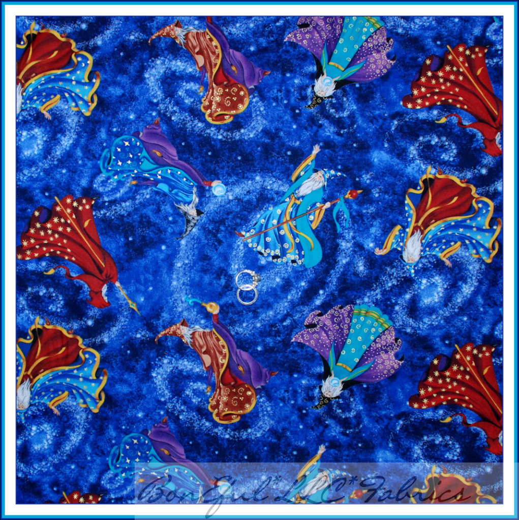BonEful Fabric FQ Cotton Quilt Blue Medieval Warlock Wizard Magic Star Glitter L