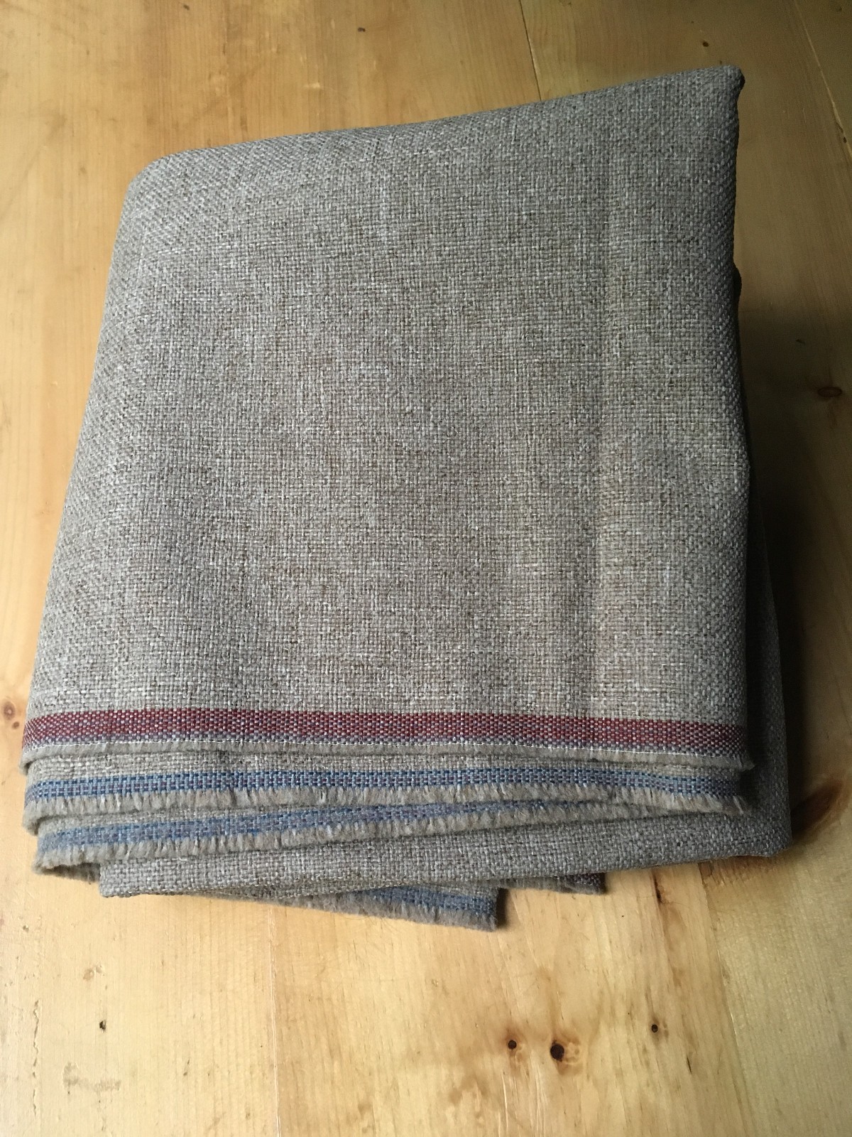 Vintage Heavy Tweed Upholstery Fabric Linen Cotton Blend Striped Selvage 5.5 Yds