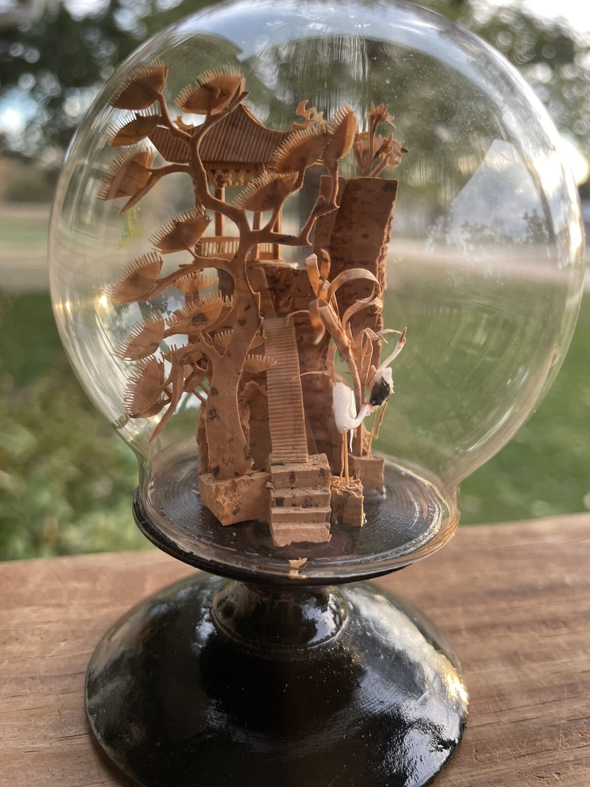 Vintage Round Chinese Cork Diorama Globe-plastic-Wood Base