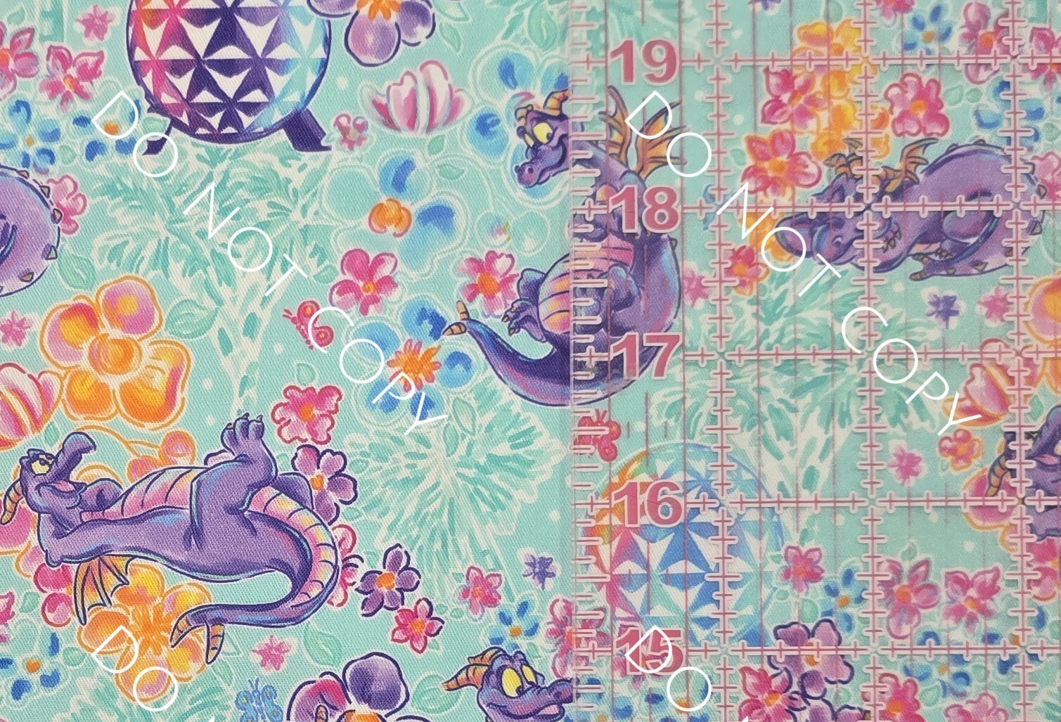 Custom 100% Cotton Woven Fabric Disney Figment Aqua By The 1/4 Yard 9×56