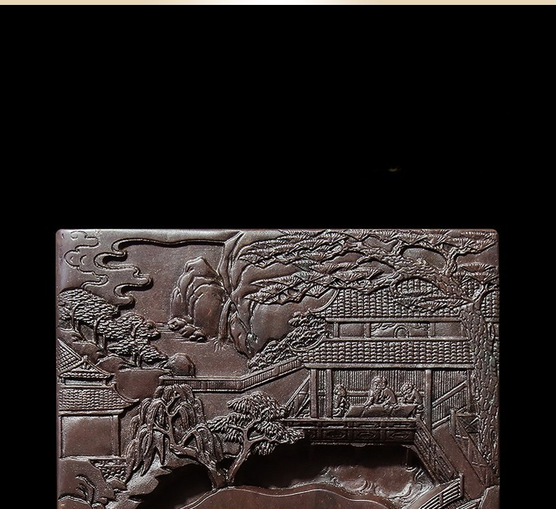 8″China Natural Original Stone Hand-carved House Figure Scenery Inkstone Inkslab