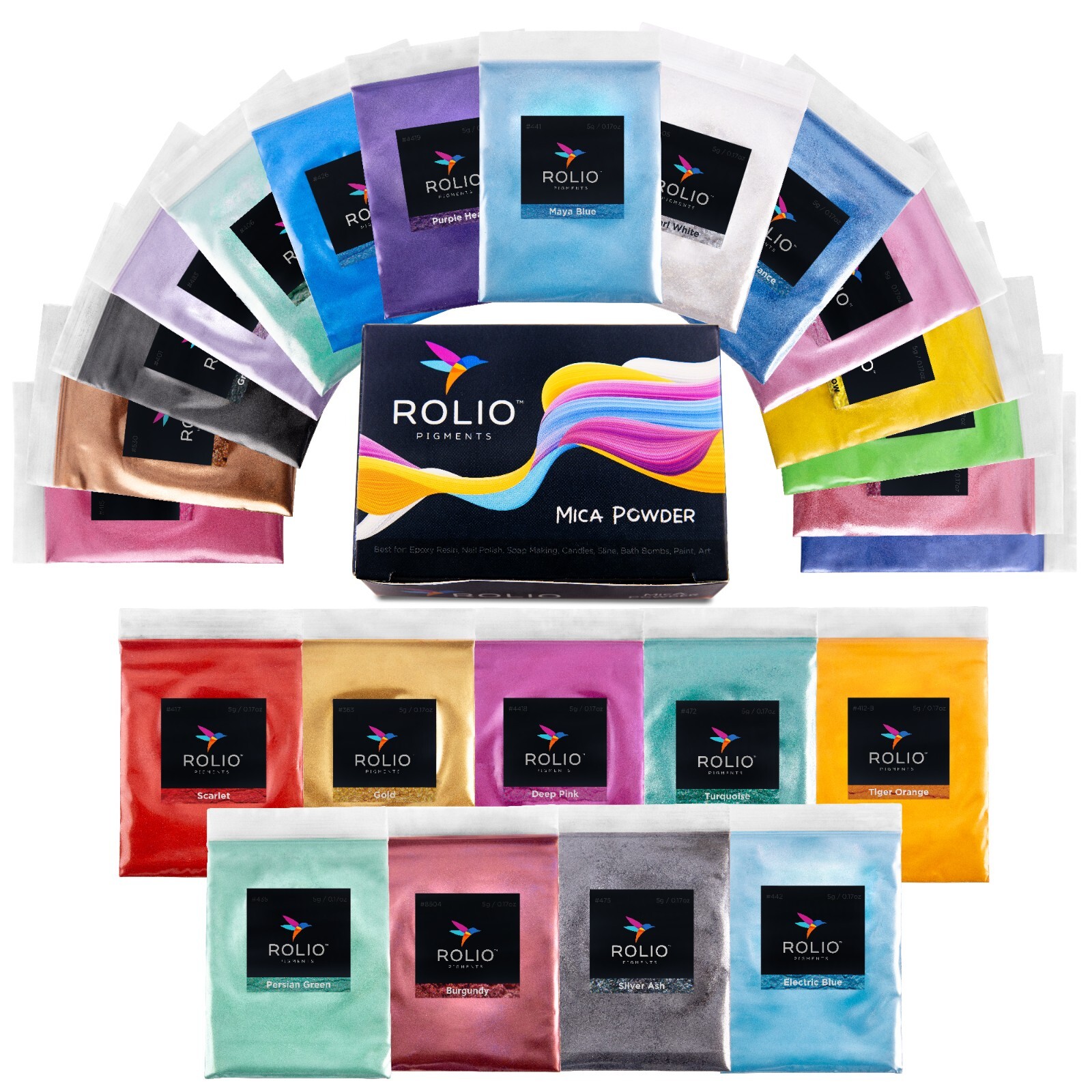 Rolio Mica Powder 24 colors – For Epoxy Resin, Candle, Soap, Cosmetic Making