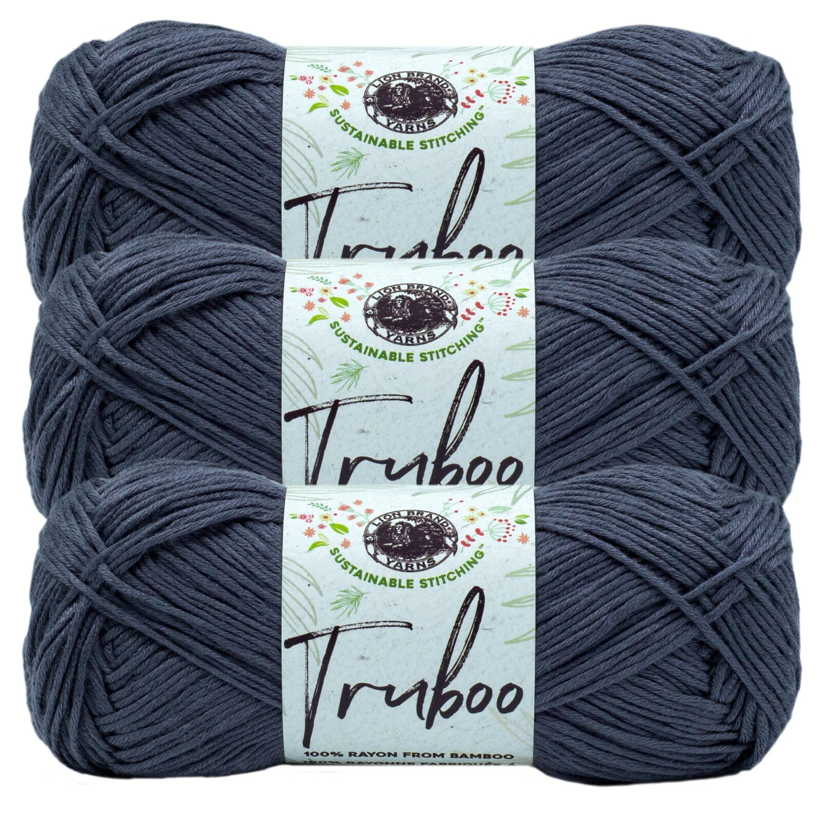 (3 Pack) Lion Brand Yarn 837-150N Truboo Yarn, Slate