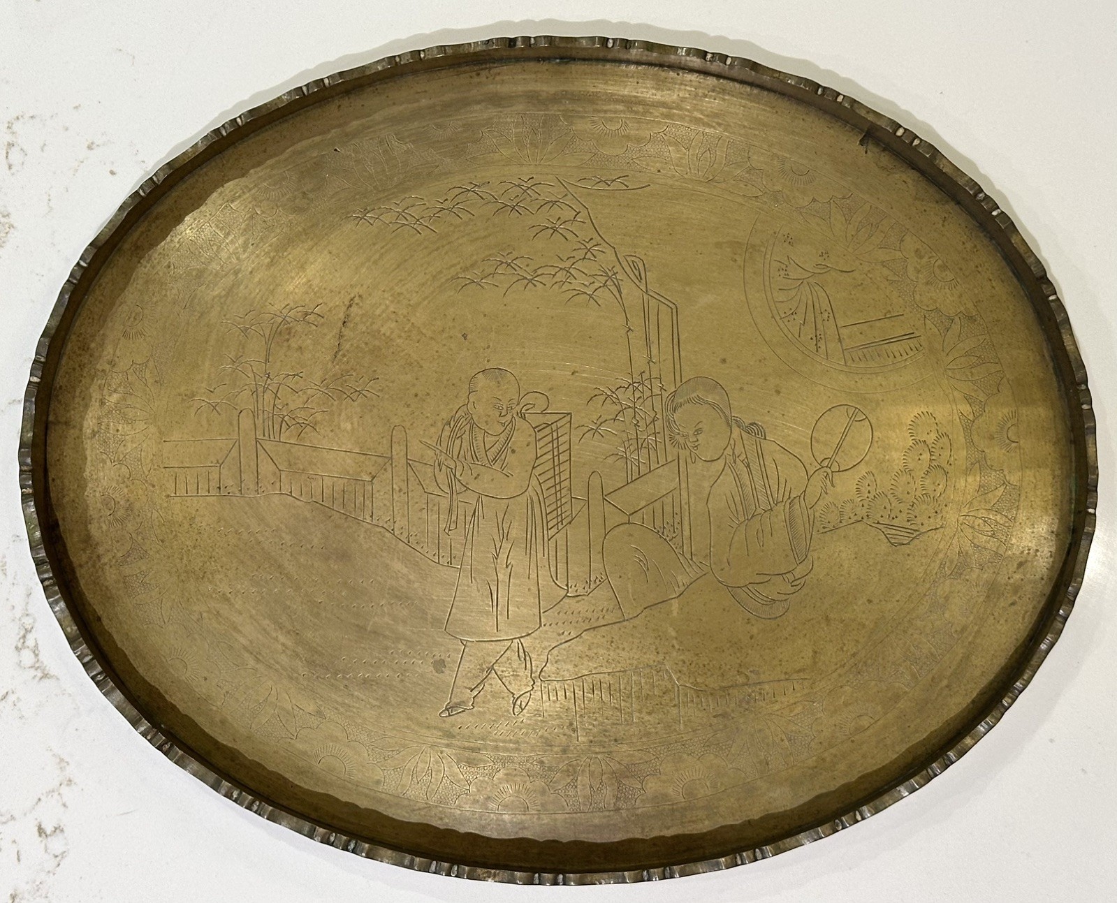 Vintage Chinese Oval Copper Tray-Metal Platter For Home Decoration man/woman