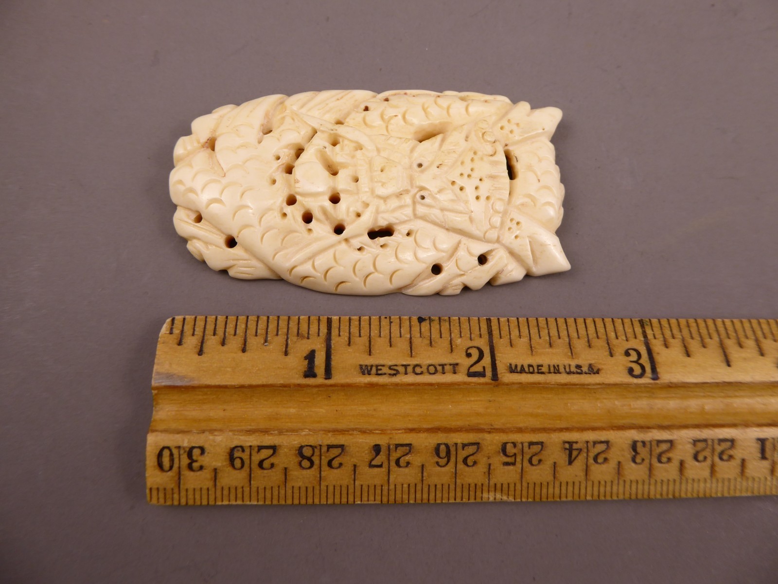 Large Cow Bone Carved Chinese Dragon Pendant Netsuke
