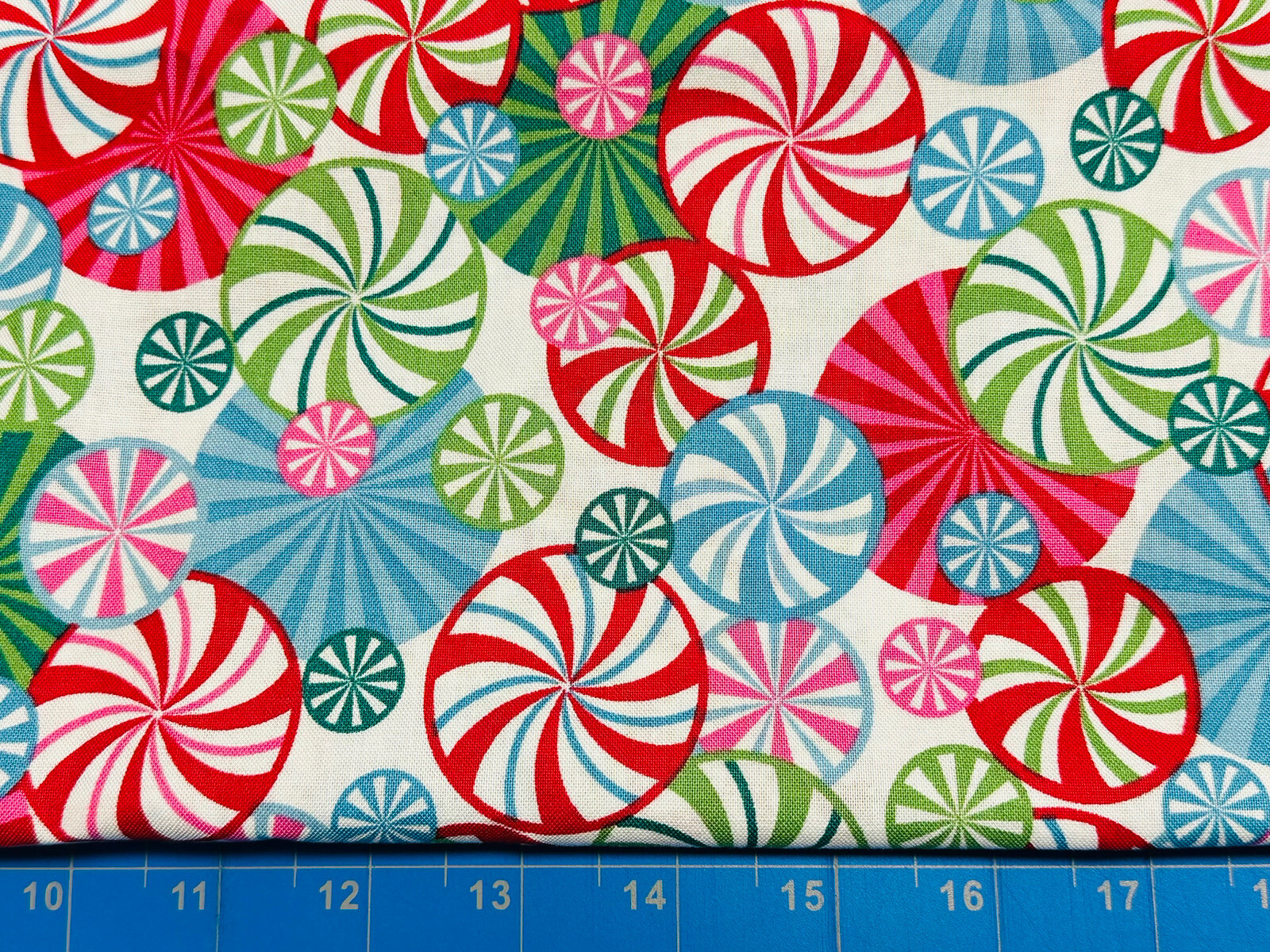 Tina Scrap 9″x21″ Candy cane Peppermint Christmas Mint Circle Red FABRIC COTTON