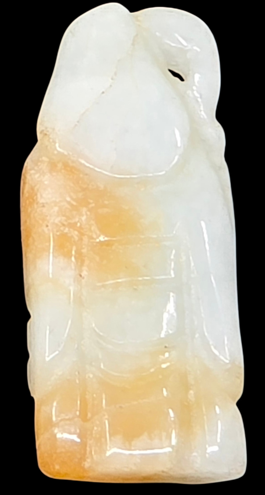 Chinese Hand Carved Jade Immortal Pendant – White & Russet Bi-Color Amulet