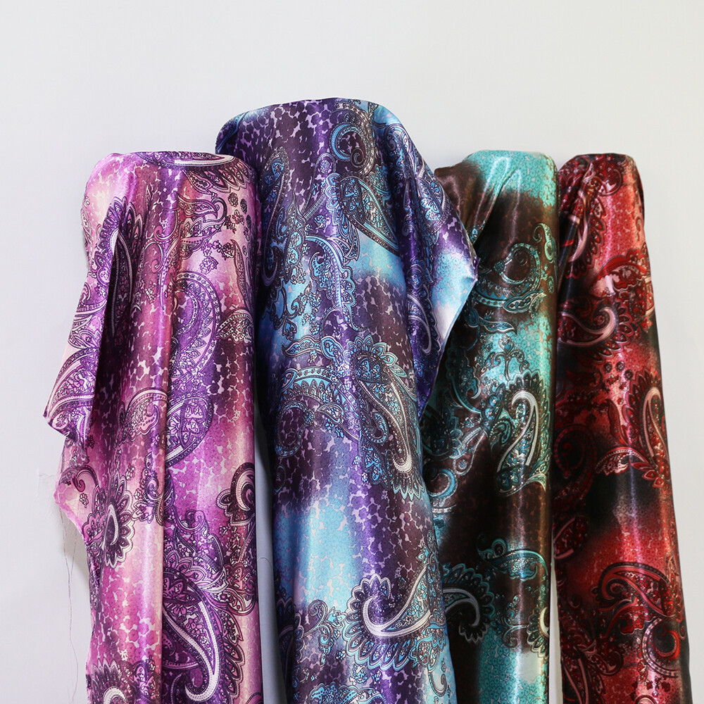 1 Yard Retro Paisley Pattern Fabric Silky Soft Satin Charmeuse Material Linings