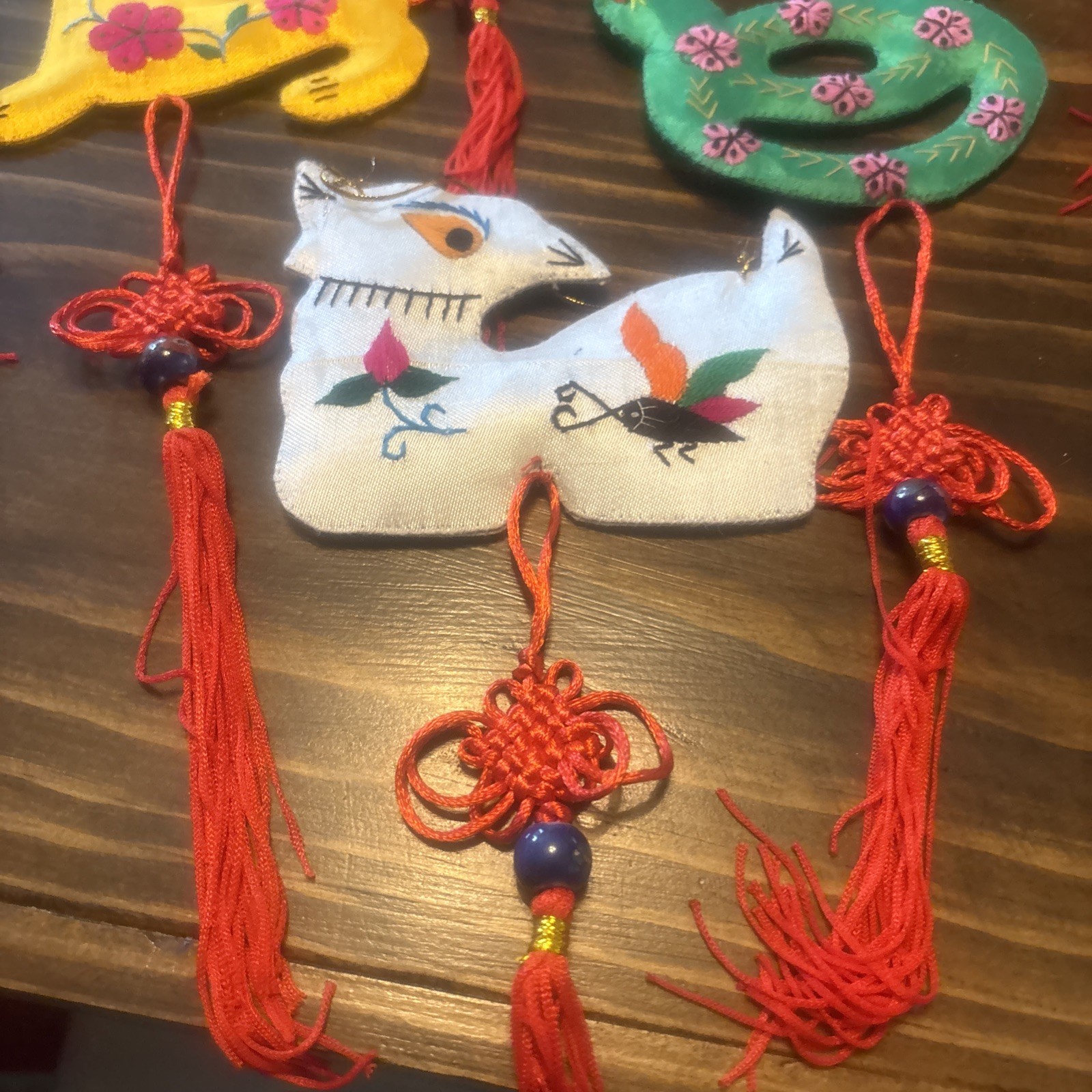 12 Handmade Chinese Embroidered Silk Animal Ornaments