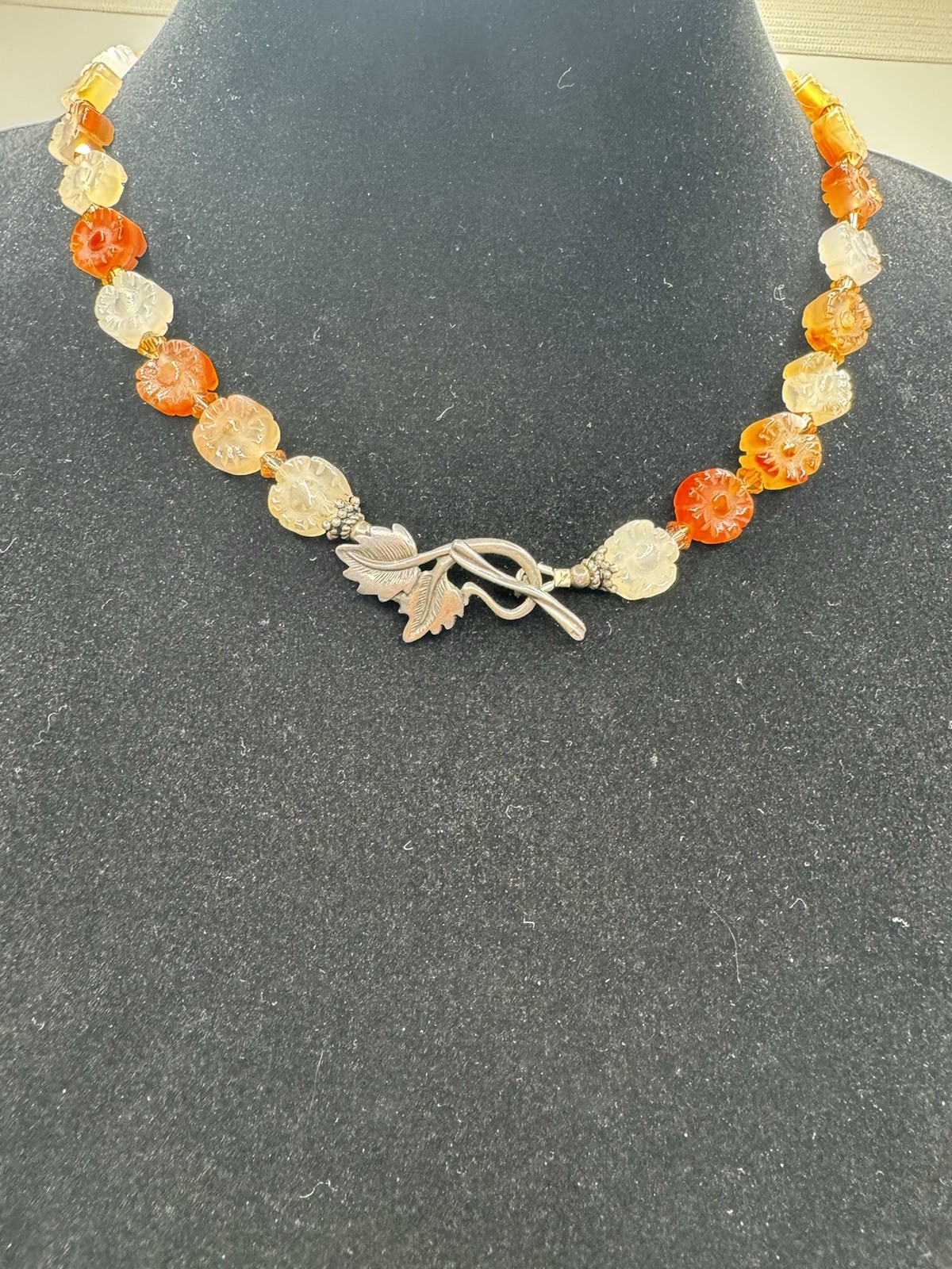 Antiqued Chinese? Carved Carnelian Agate Floral STERLING mar Set Choker Bracelet
