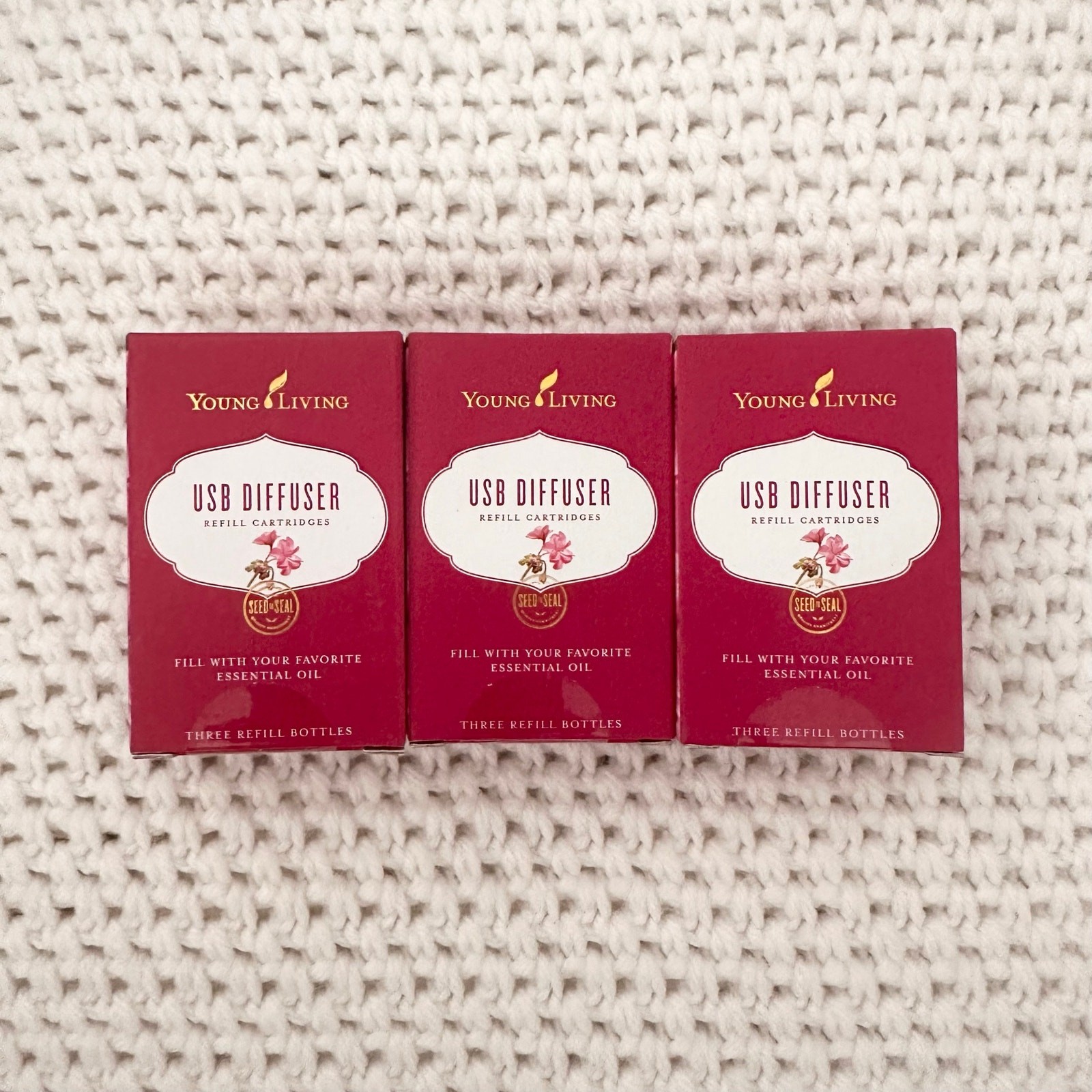 Young Living Set of 3 USB Refill Cartridges Bottles Essential Oils Sealed New