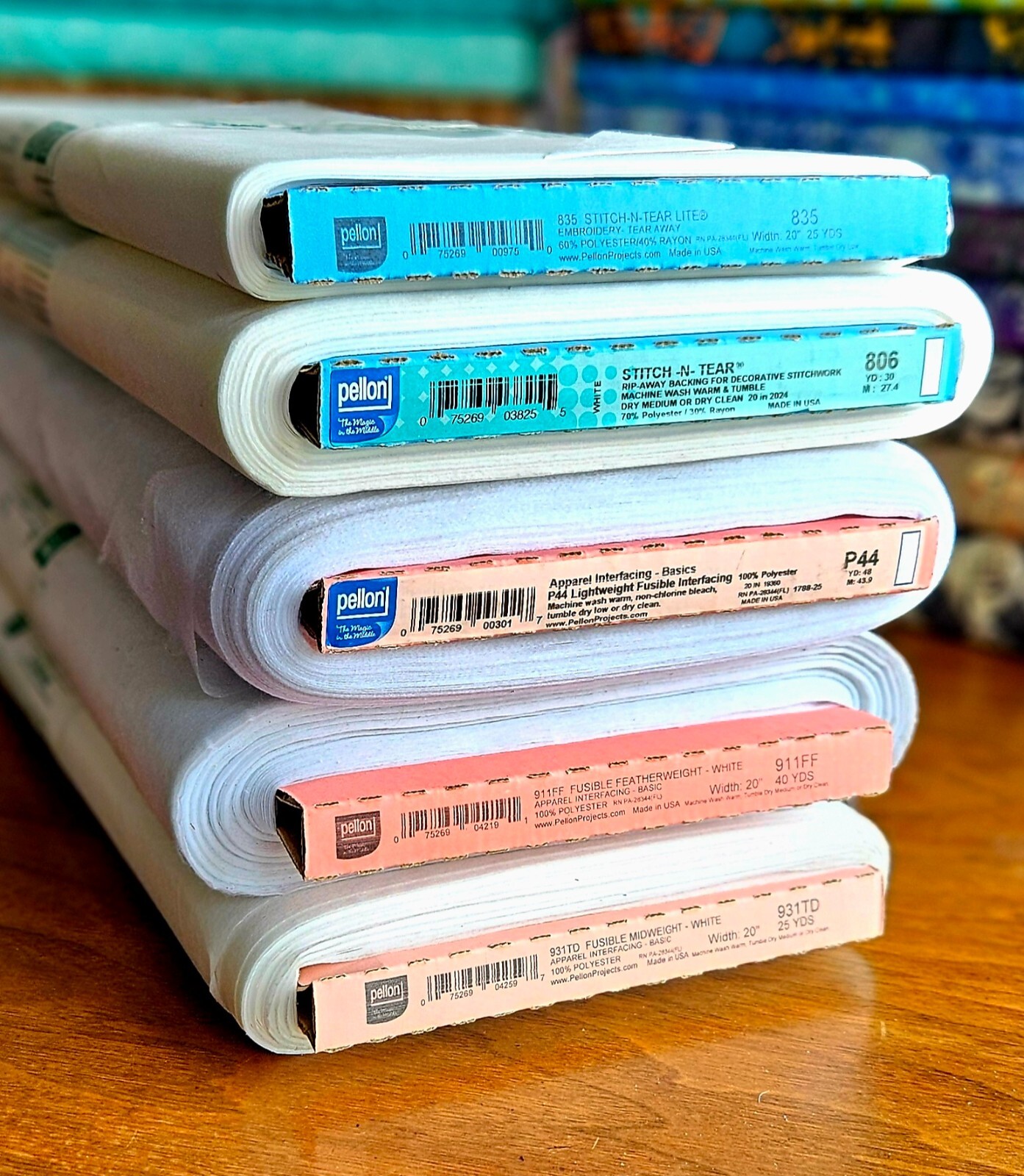 Pellon Interfacing Stitch-N-Tear 806 & 835, Apparel P44 or Fusible 911FF & 931TD