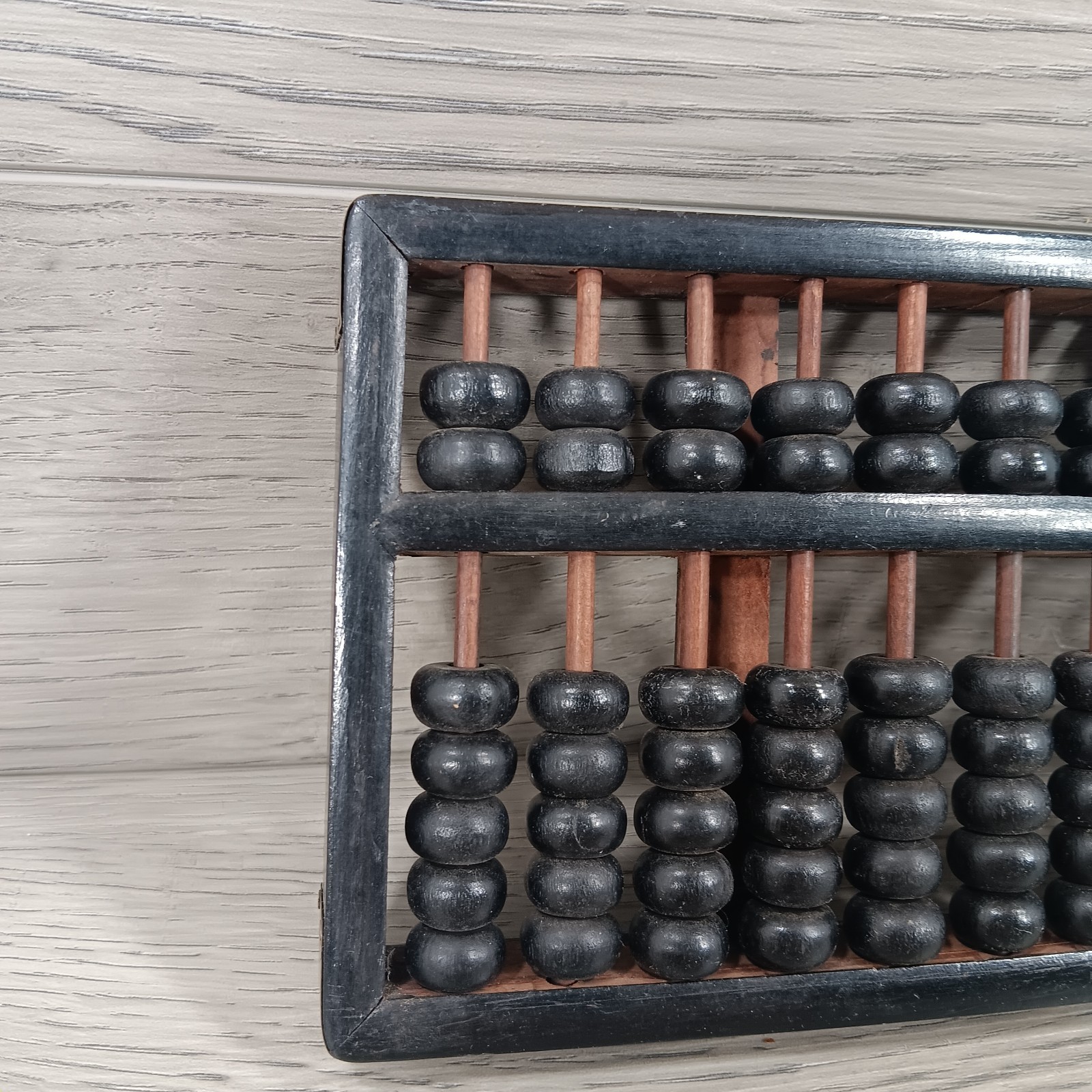 Vintage Chinese Abacus Lacquered Wood Brass 11 Rows 77 Beads Wang Hing 8.75″ x 5