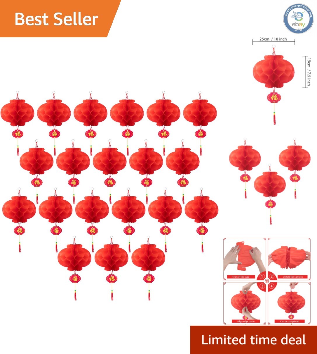 Vibrant 20-Pack 10 Inch Waterproof Red Lanterns for Unforgettable Celebrations