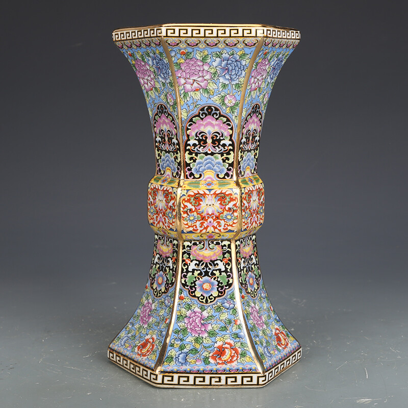 9.6″ Chinese Colour Enamels Famille Rose Porcelain Guan Kiln Peonies Flower Vase