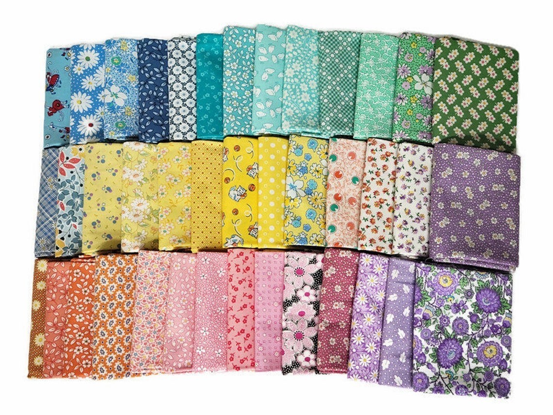 10 Fat Quarters Bundle | 1930s-1950s Reproduction Feed Sack Floral Cotton Fabric