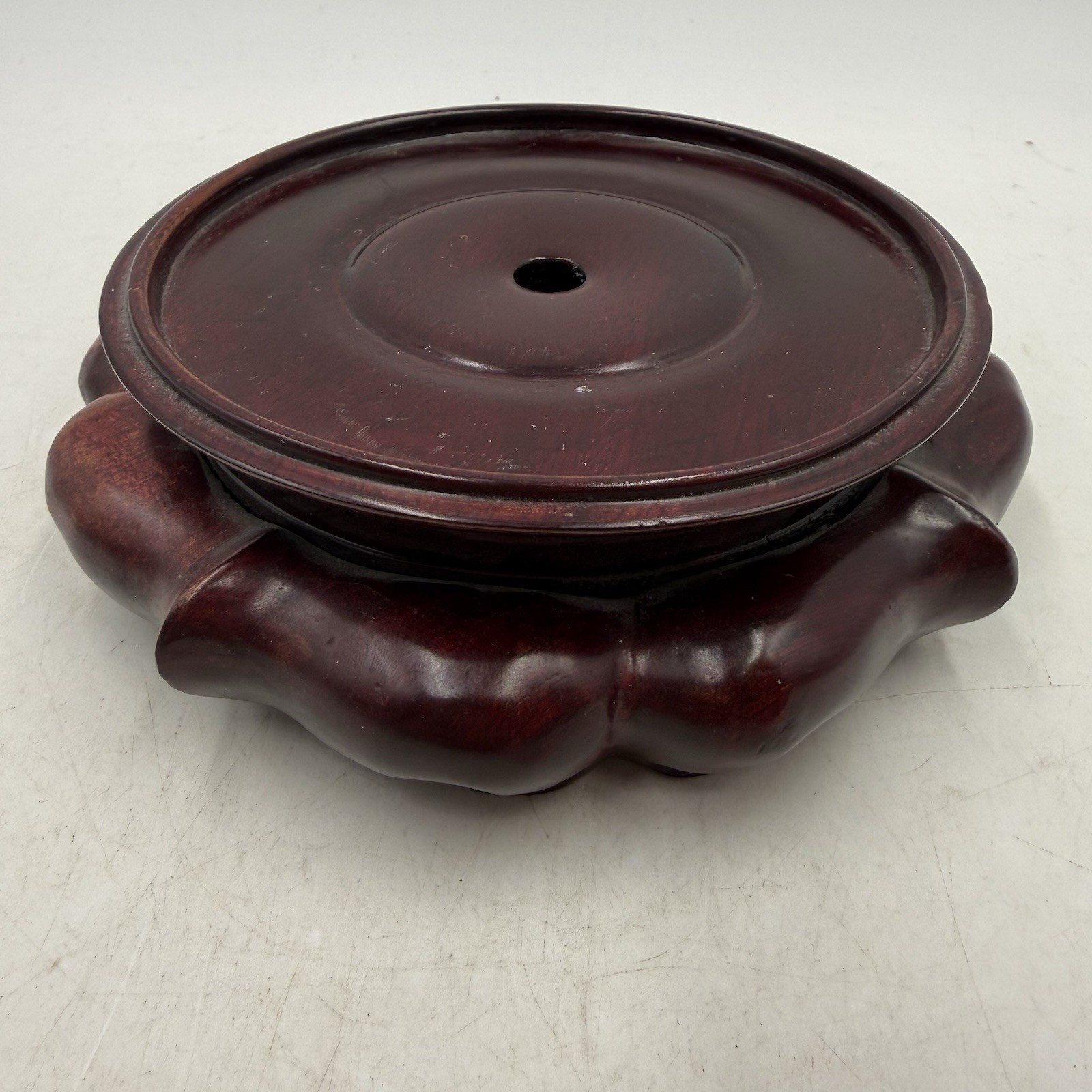 Round Pedestal Display Vase Stand Rosewood Chinese Carving Stable Wooden 4.75”