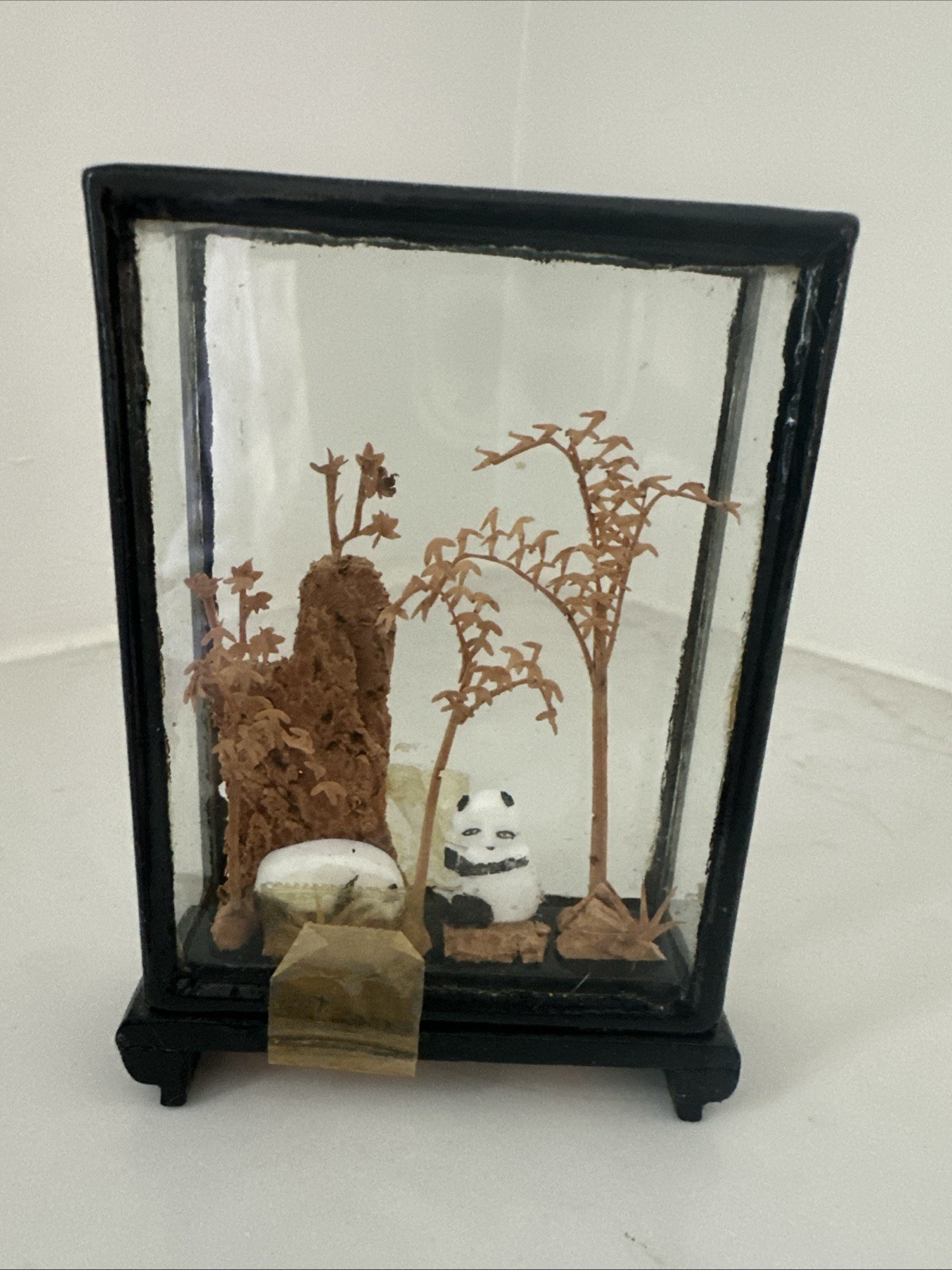 Vintage Cork Diorama In Glass Case With Panda 4” Tall