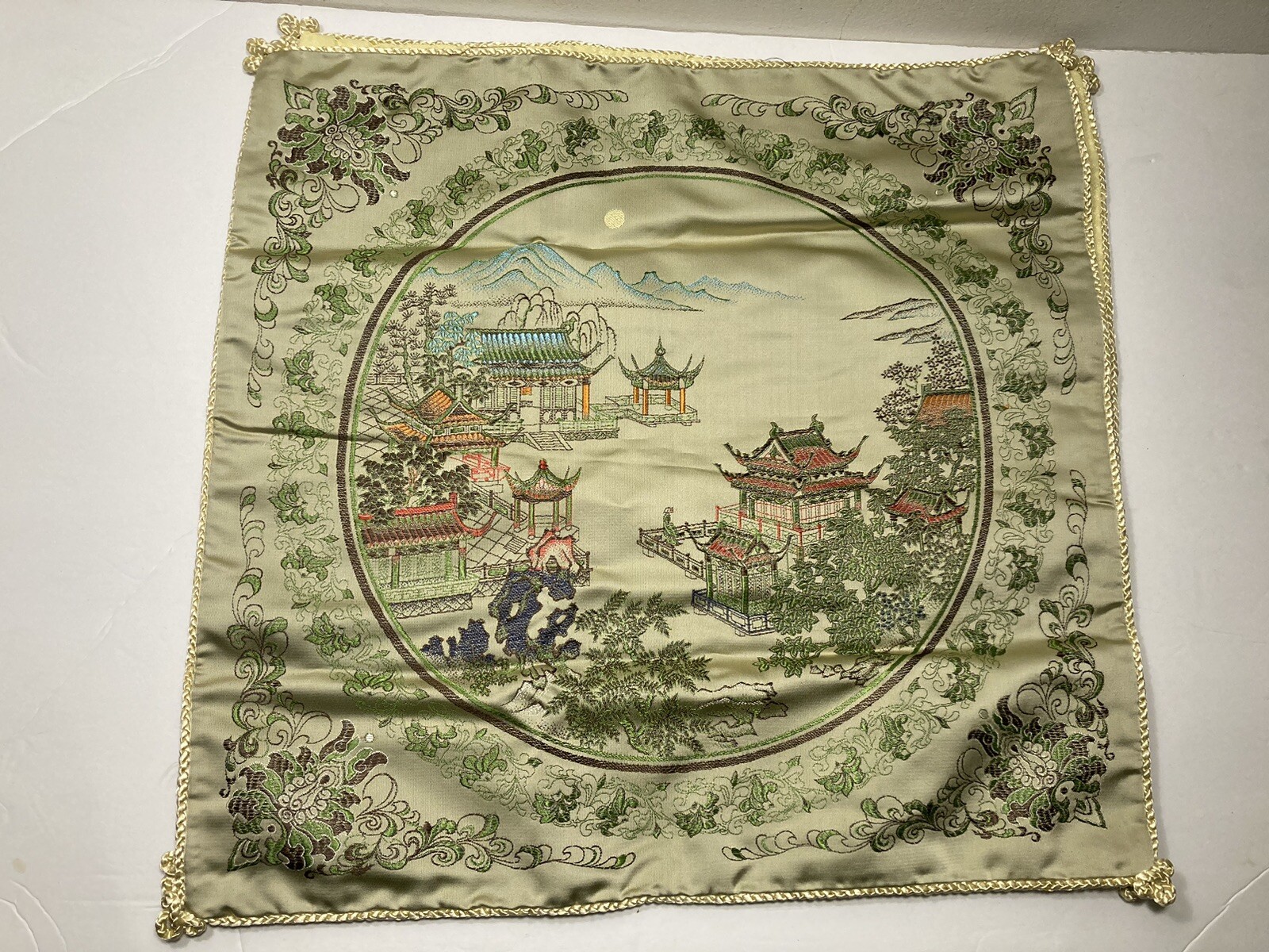 Vintage Chinese Silk Brocade Pillow Covers Tapestry Jin Sheng 18”
