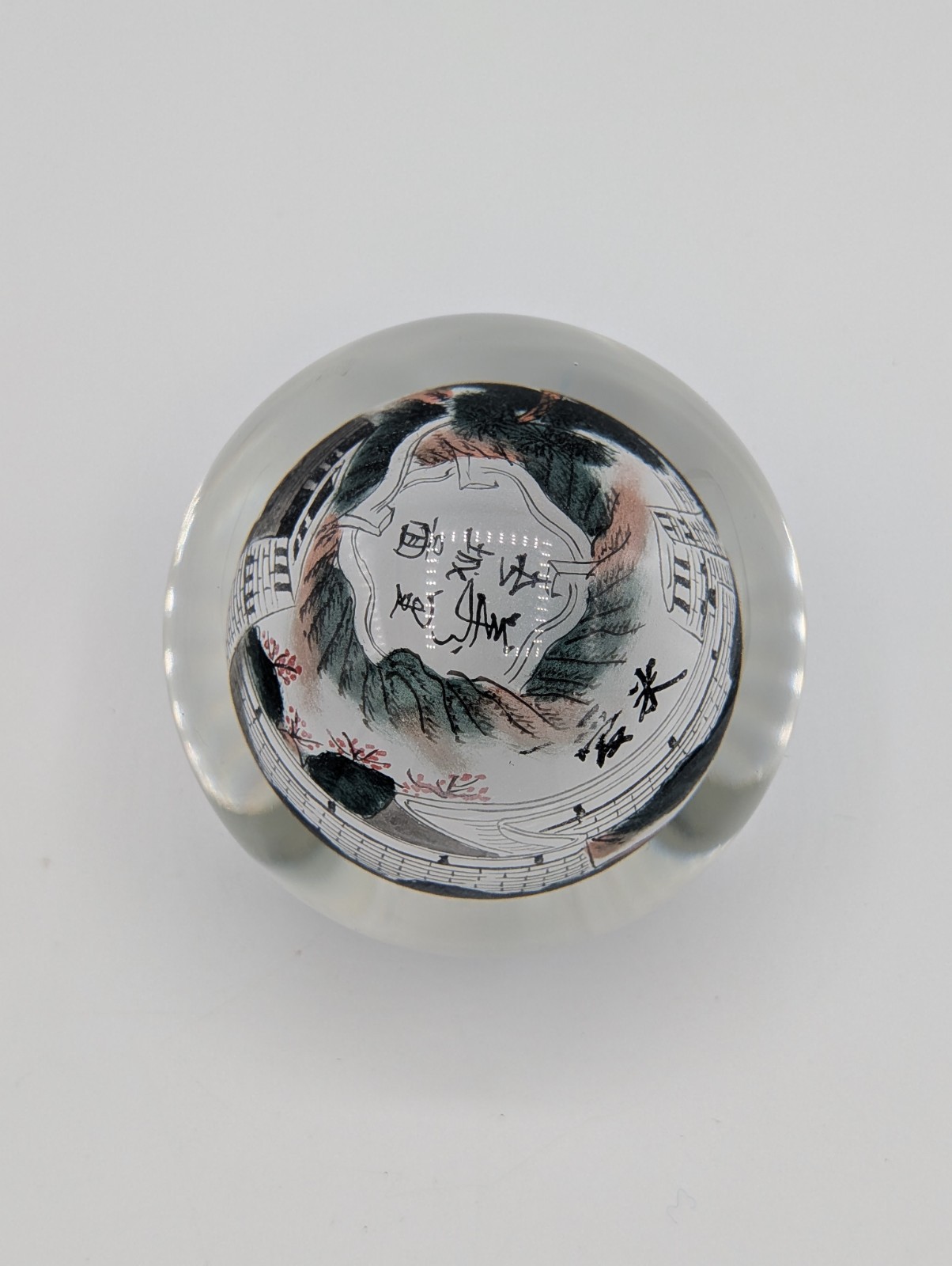 RARE Vintage Chinese Reverse Painted Glass Sphere Paperweight 3.5″ Unique Art