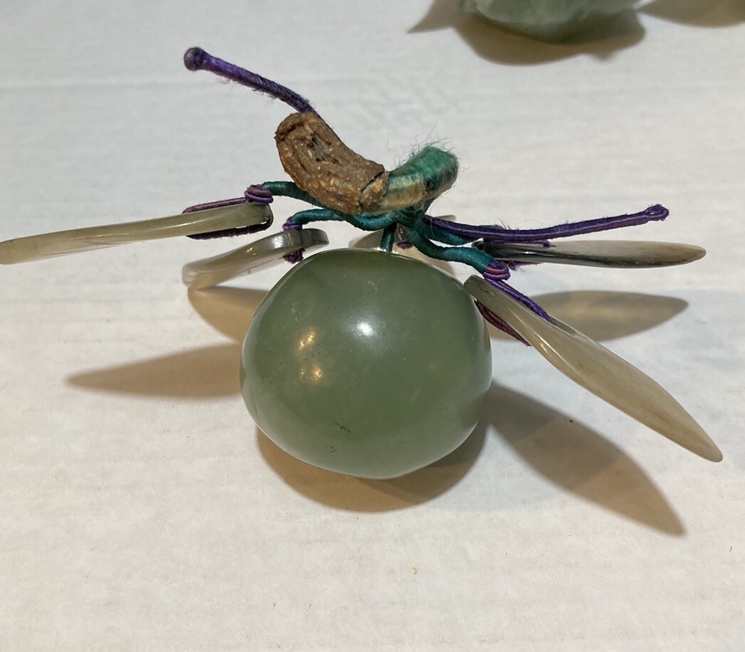 Vintage Chinese Hand Carved Jade & Agate Stone Fruit Set Grapes Banana Berry