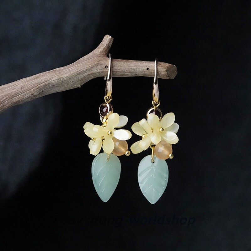 Chinese Coloured Glaze/Acetic Acid Flower Fragrans Tibetan Style Earbob Earrings