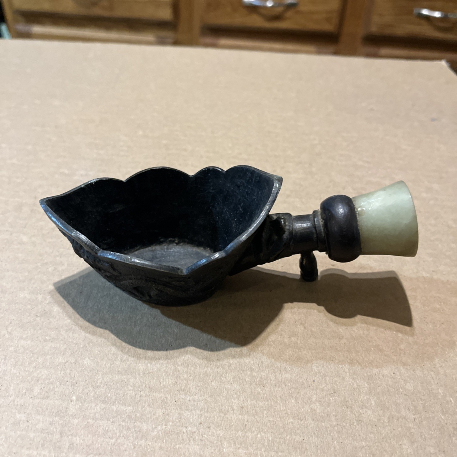Vintage Antique Chinese Brass/bronze Silk Iron with Wood Jade Handle China