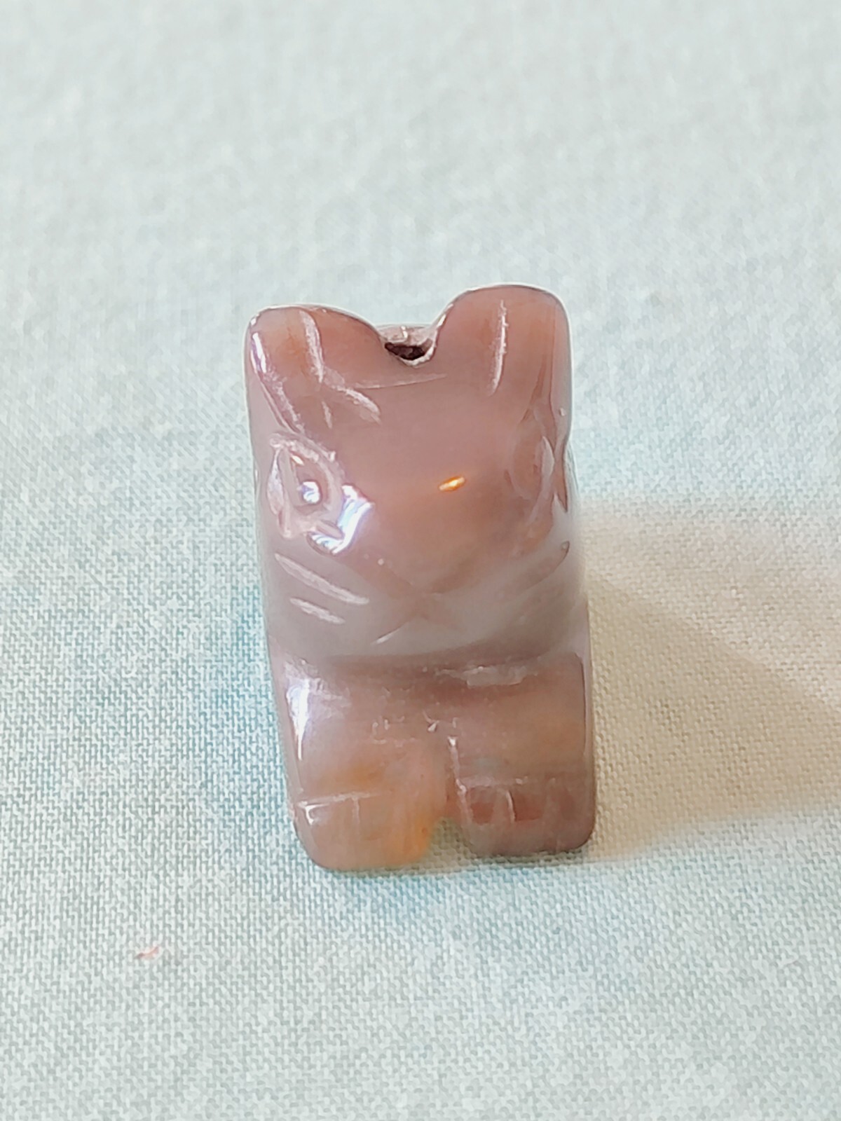 Green Nephrite Jade Carved Bunny Rabbit Focal Pendant Drilled Bead Jewelry Craft
