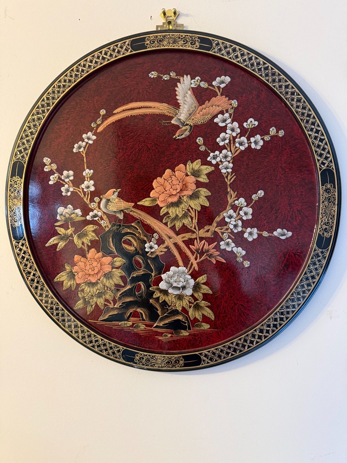 Elegant Vintage/Antique Chinese Inlaid Mother of Pearl Lacquer Wood wall plaque