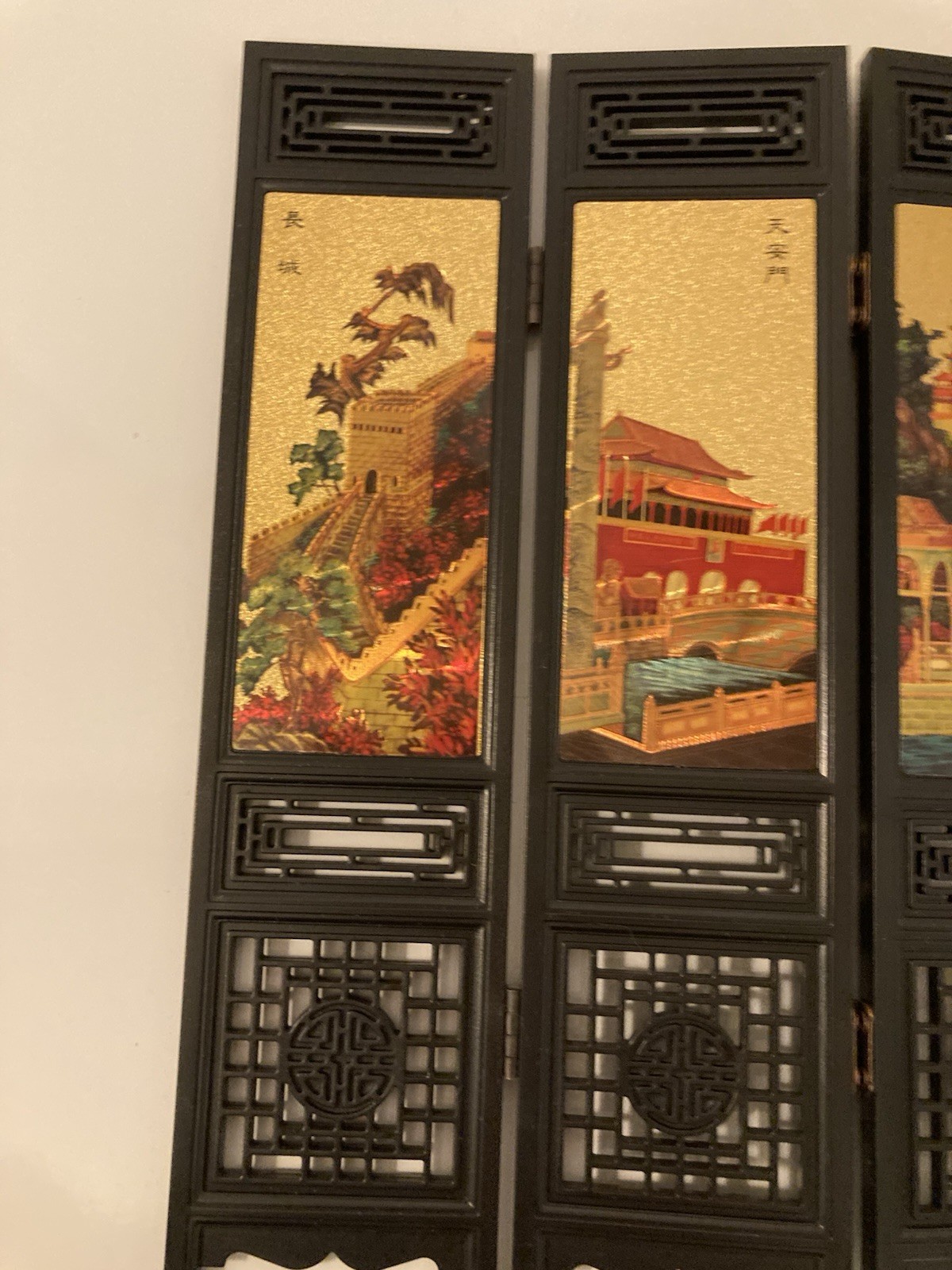 🧚🏻Vtg 6-Panel Lacquered Screen BEIJING SCENERY Table Top Folding