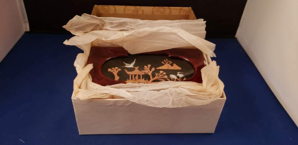 Cork 3D Jewelry Box Shadow Box Glass & Lacquer 6×3.75×2.25″ CHINESE NIB